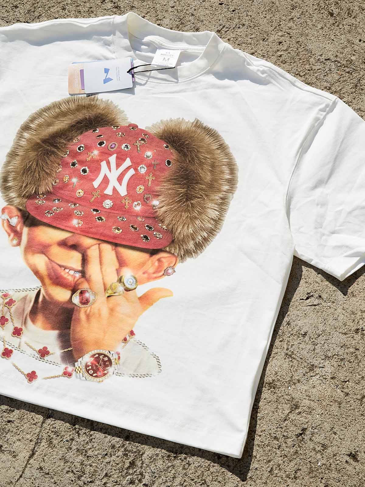 "Bad Boy" & Red Diamond Beanie Print Boxy oversized T-shirt