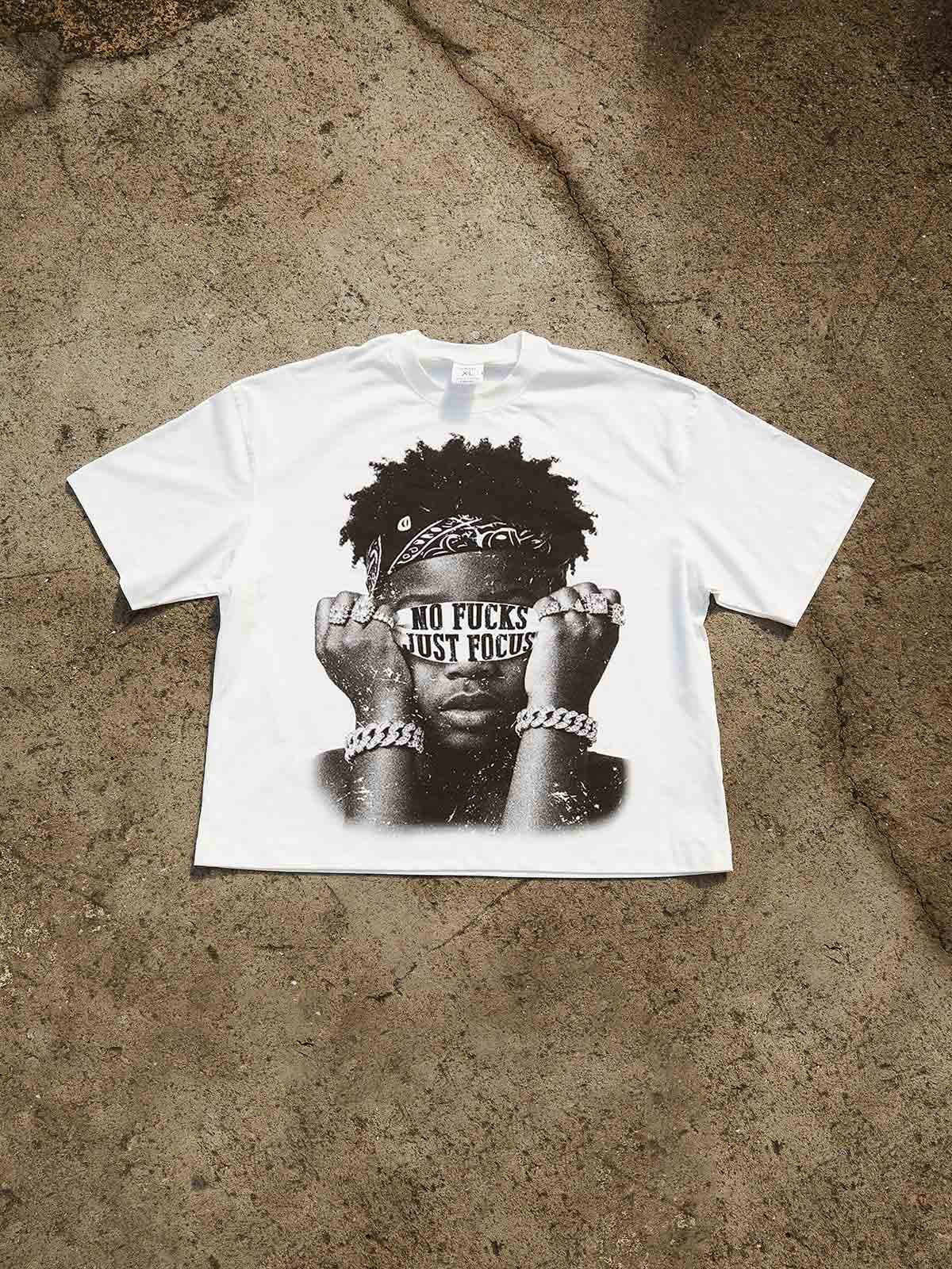 "No Fucks Just Focus" character-printed Boxy oversized T-shirt