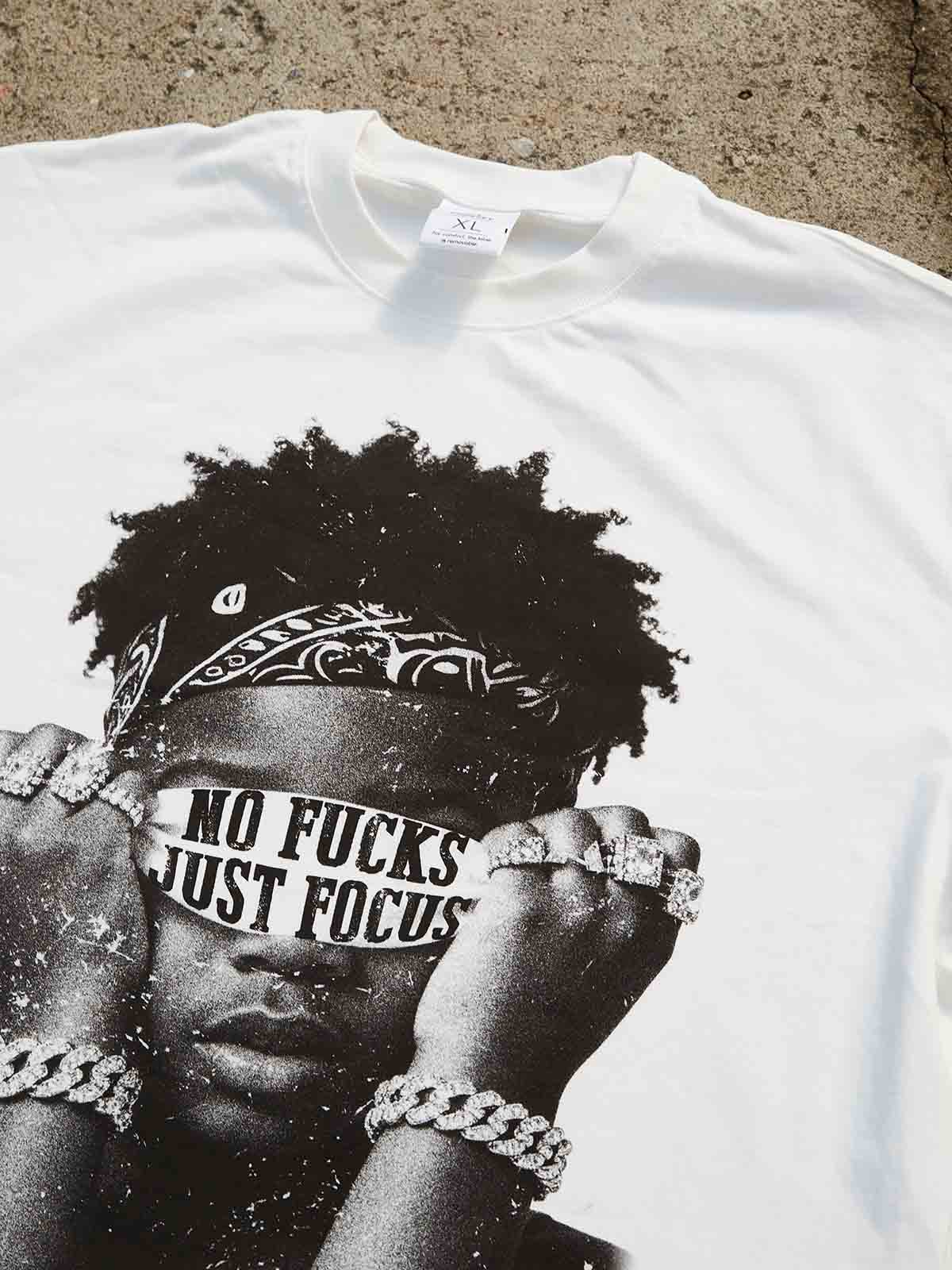 "No Fucks Just Focus" character-printed Boxy oversized T-shirt
