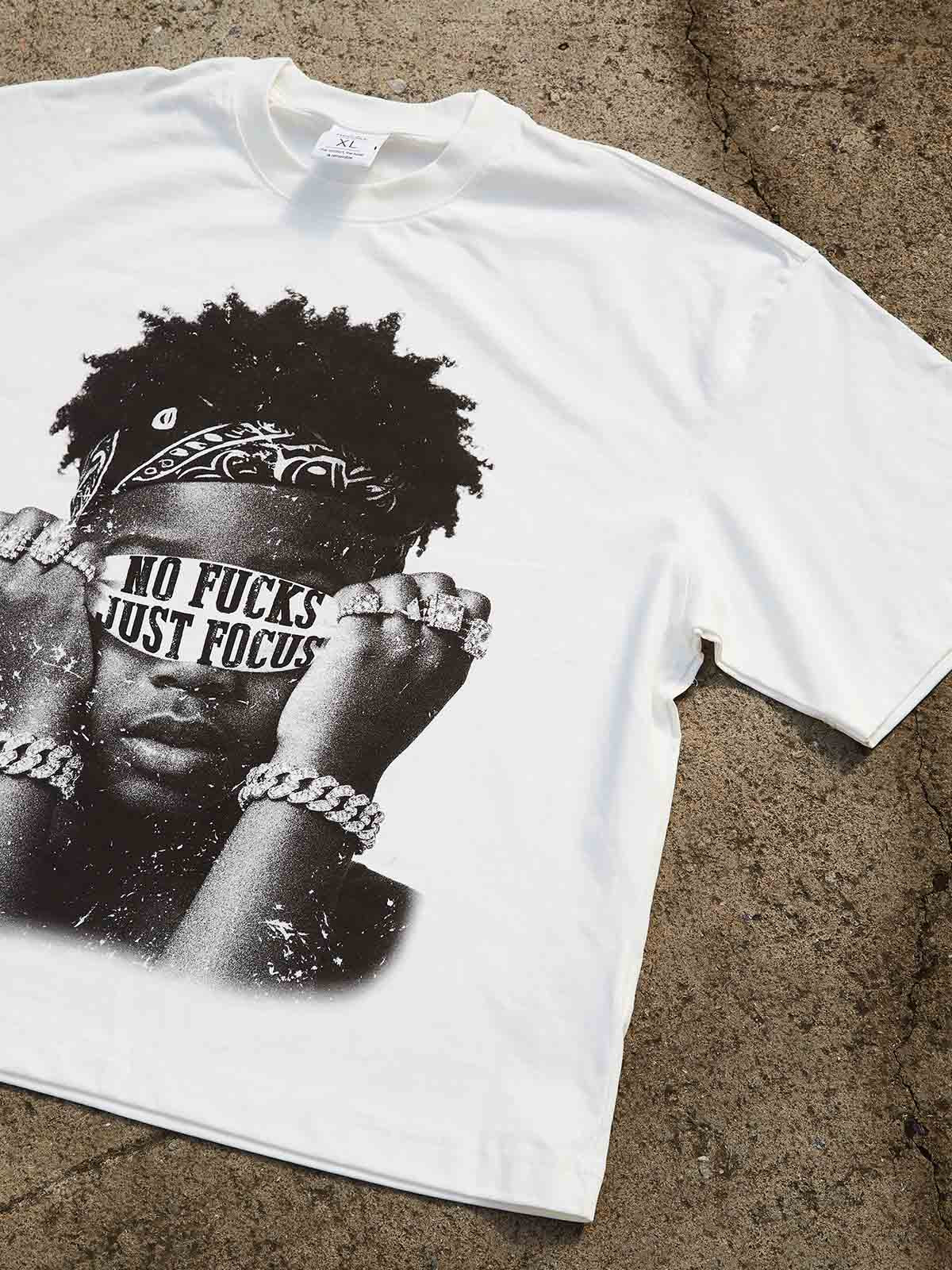 "No Fucks Just Focus" character-printed Boxy oversized T-shirt