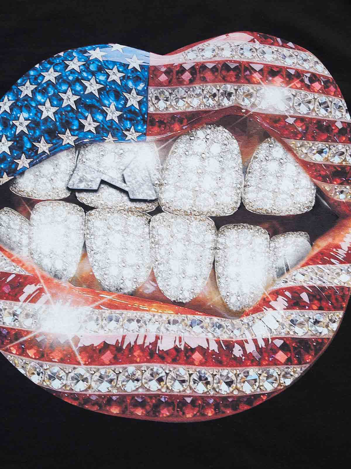 National Flag Rhinestone Art Grills Print Boxy Oversized T-shirt