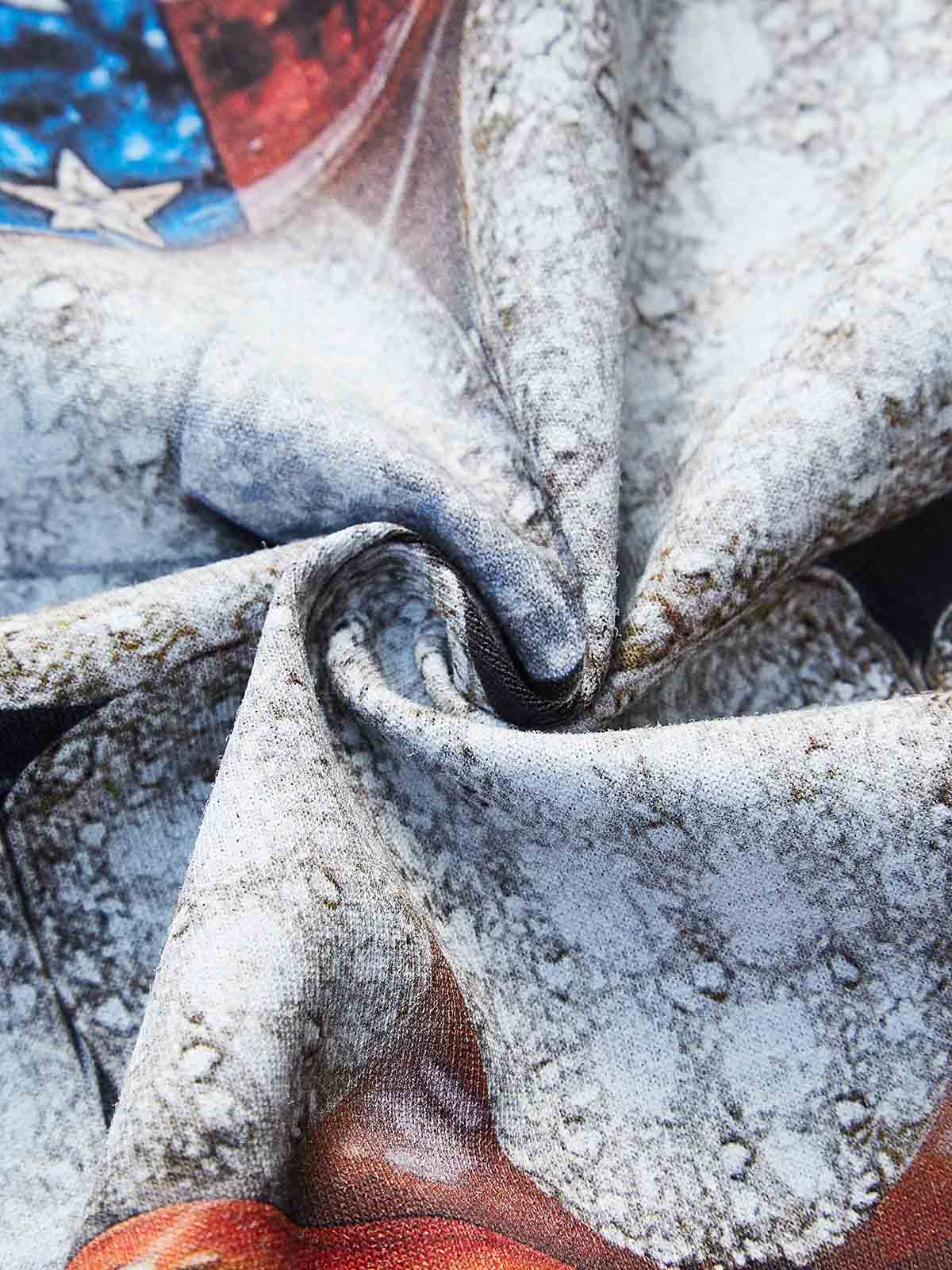 National Flag Rhinestone Art Grills Print Boxy Oversized T-shirt