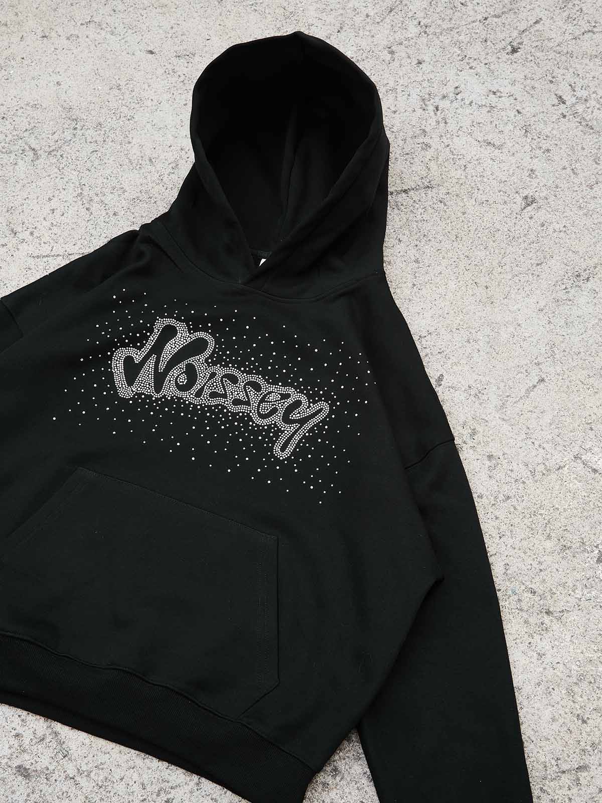 Noissey Rhinestone Logo Glitter Boxy Hoodie