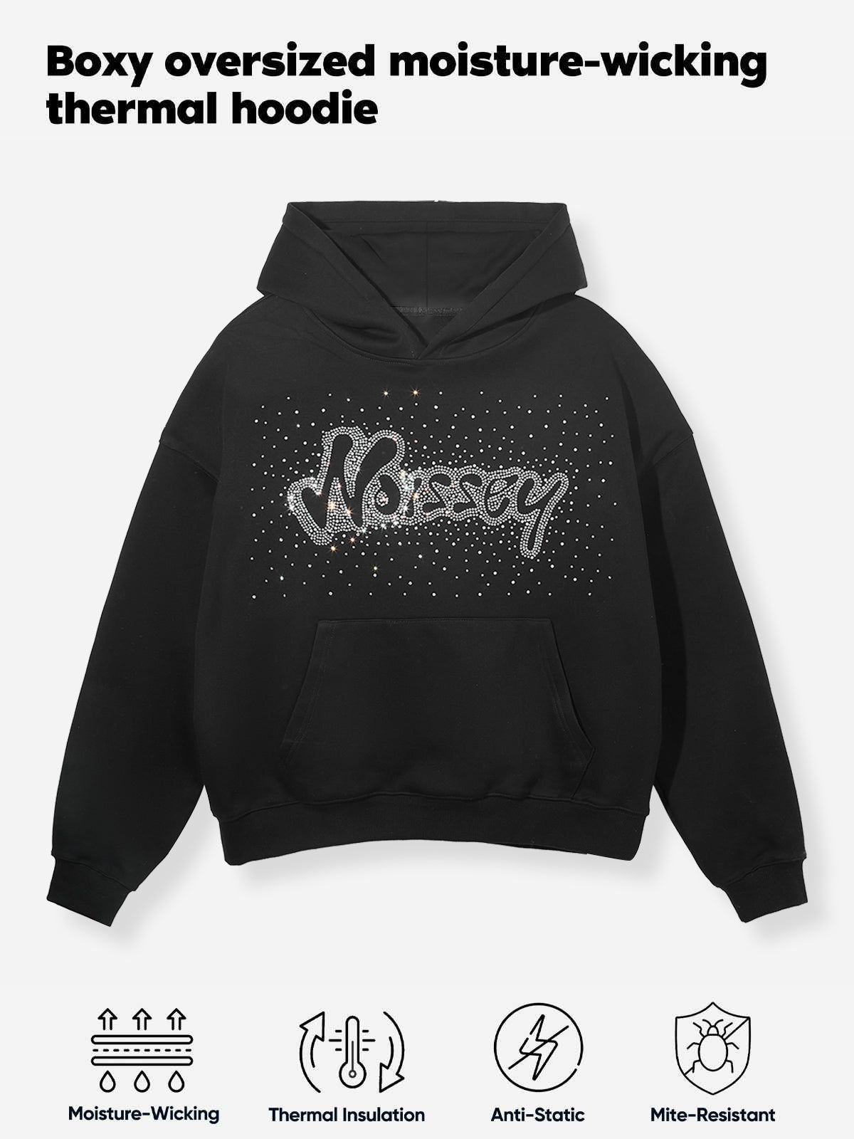 Noissey Rhinestone Logo Glitter Boxy Hoodie
