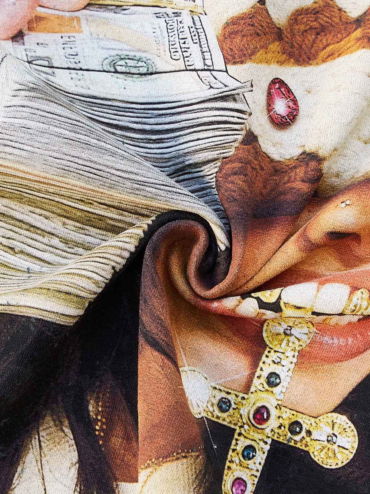 Colorful Diamond Brown Cat-Ear Cat & Street Girl Washed Print T-shirt