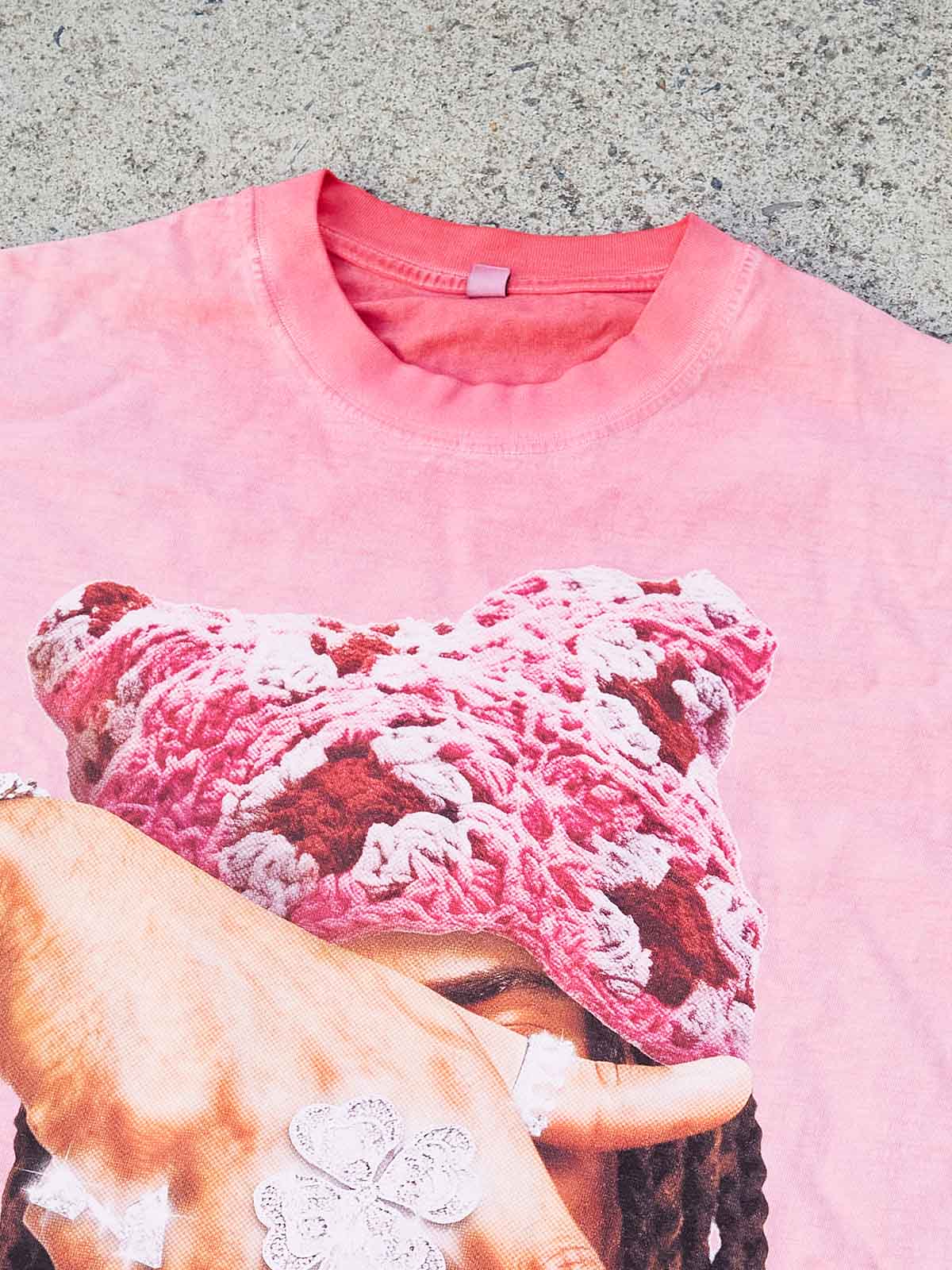"Eternal Victory" Pink Cat-Ear Knit Hat Character Washed Print T-shirt