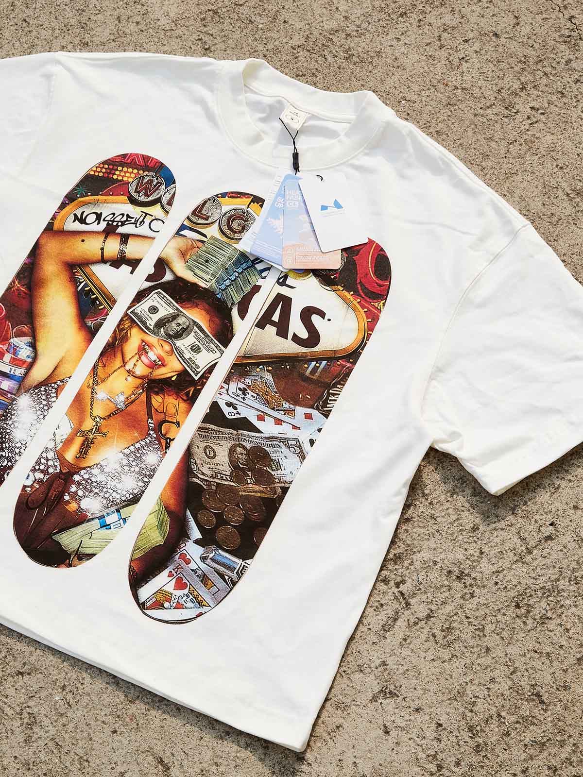 Spend Money in Las Vegas! Skateboard Print Boxy Oversized T-shirt