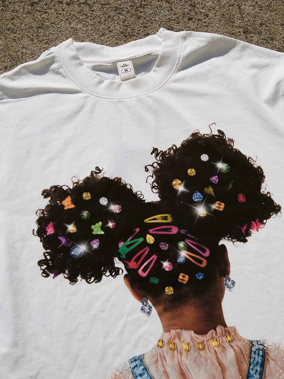 NOISSEY "Afro Puffs" Rhinestone Hairpin Heavyweight Tee (As Seen on Matlock)