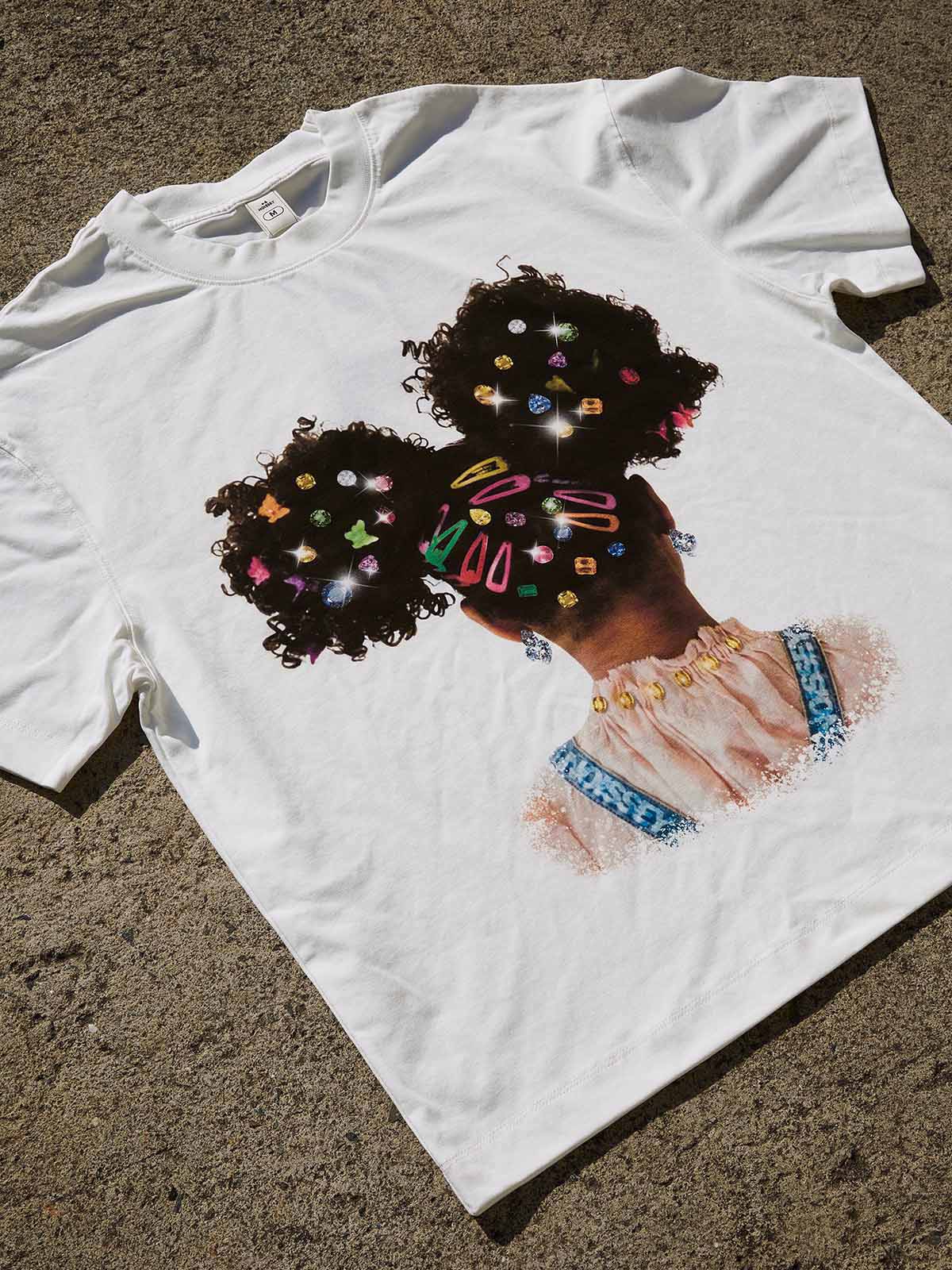 NOISSEY "Afro Puffs" Rhinestone Hairpin Heavyweight Tee (As Seen on Matlock)