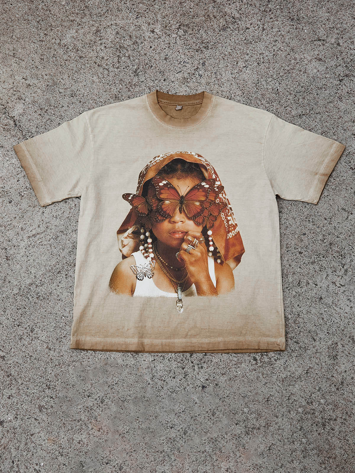 Kids with Paisley Bandana on Head Washed Printed T-shirt