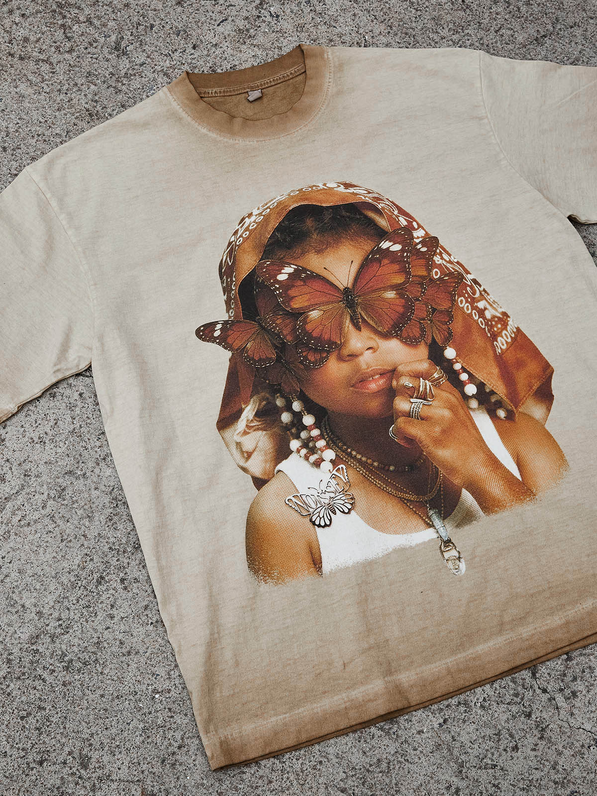 Kids with Paisley Bandana on Head Washed Printed T-shirt