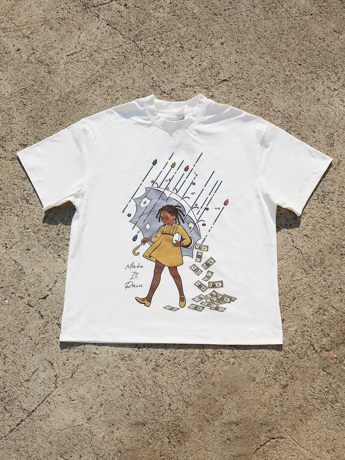 Make it Rain" character print T-shirt