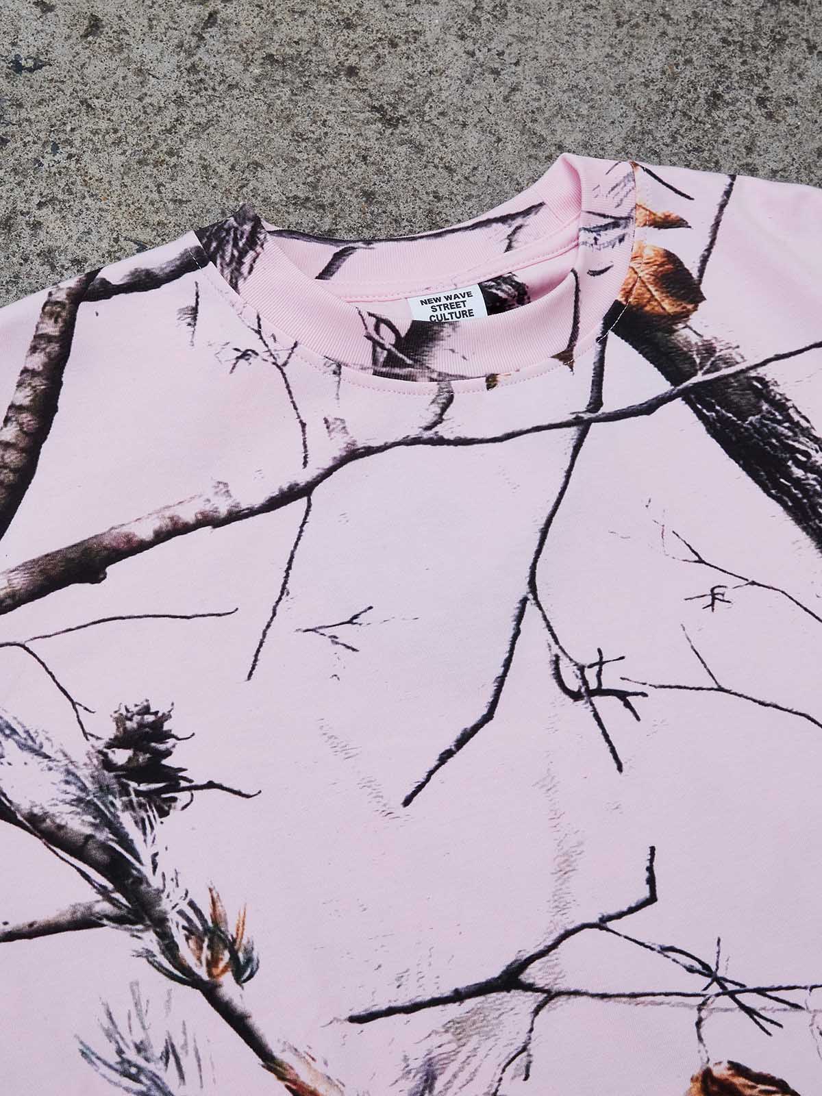 Street Kid Pink Tree Pattern Print T-shirt