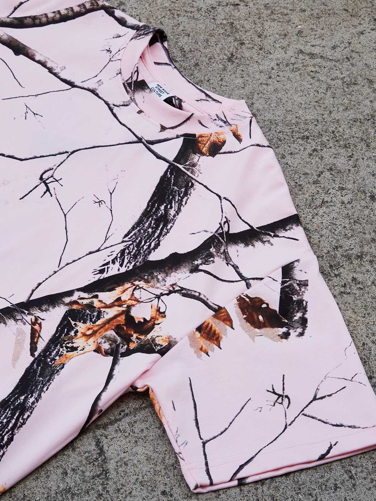 Street Kid Pink Tree Pattern Print T-shirt