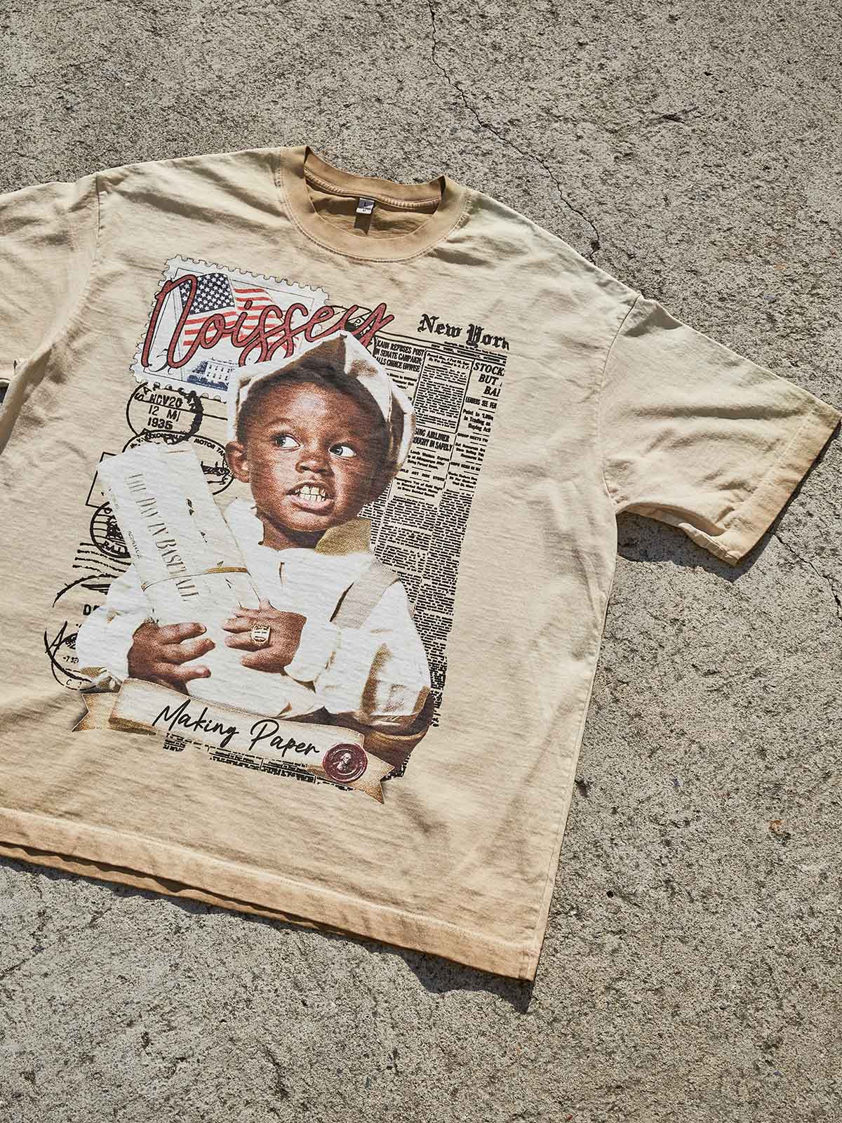 Vintage Street Newsboy Graphic Tee - "Making Paper" Retro Art T-Shirt