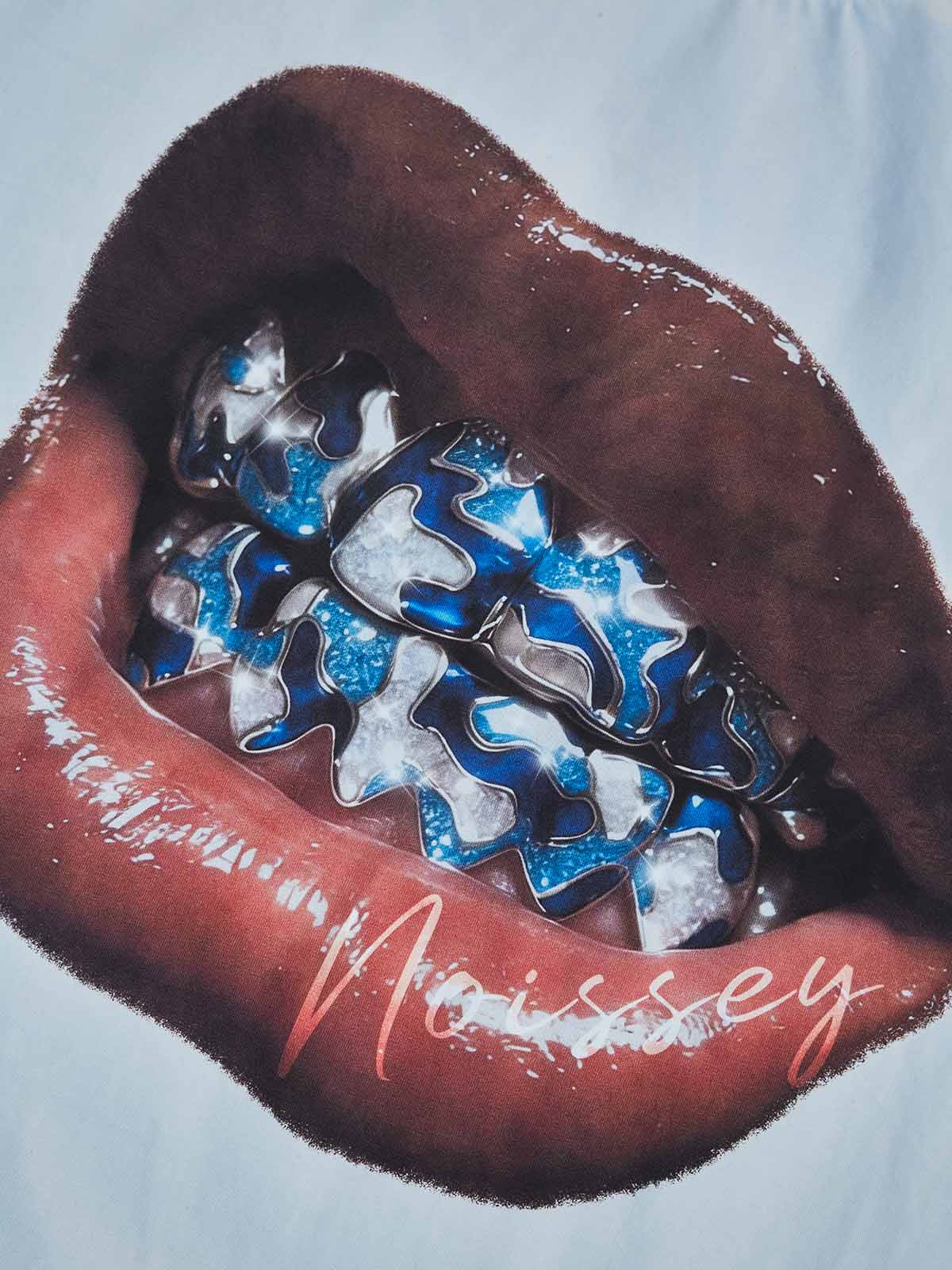 Blue Full-Diamond Camo Grillz Print Boxy Oversized T-Shirt