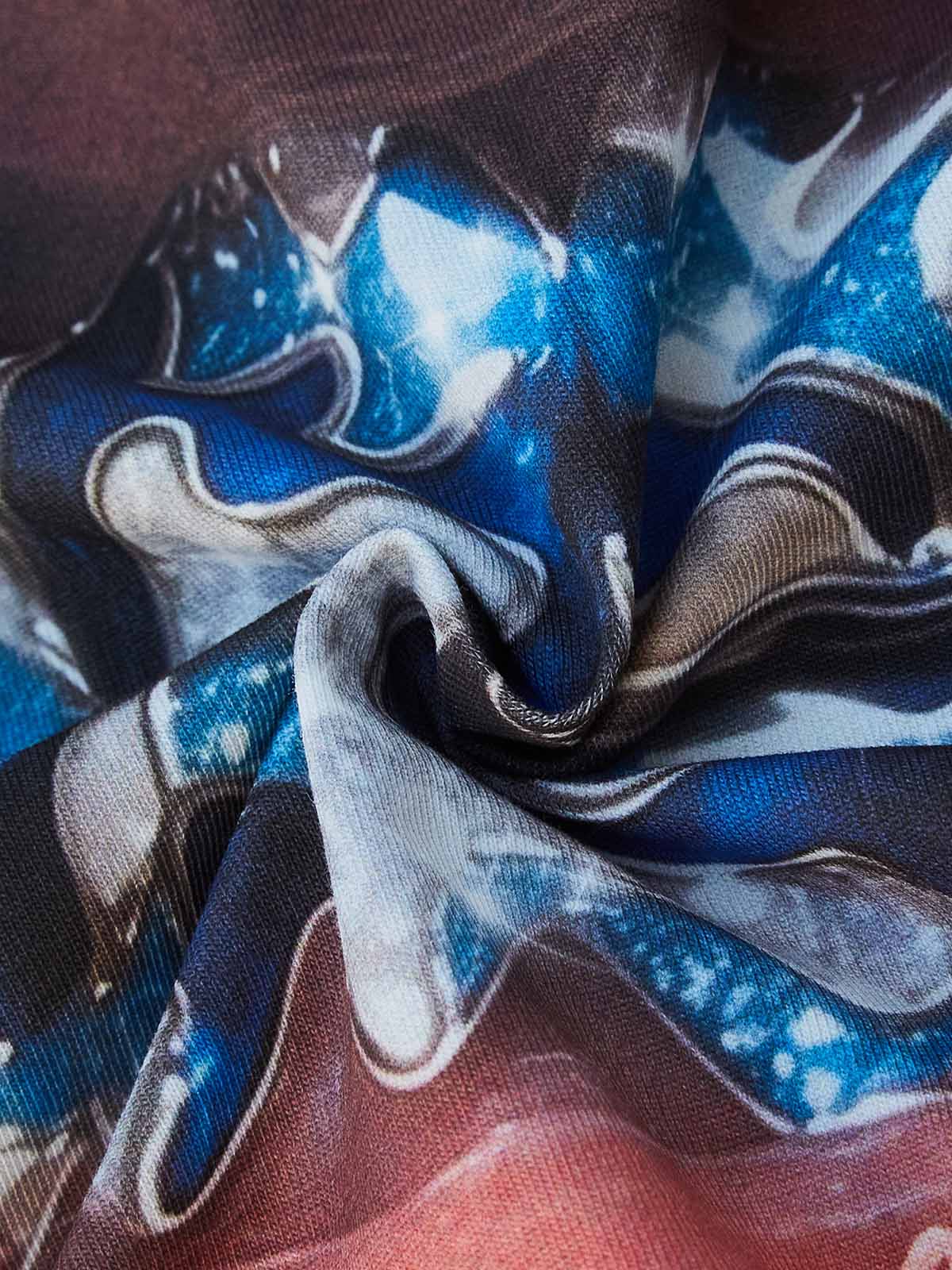 Blue Full-Diamond Camo Grillz Print Boxy Oversized T-Shirt