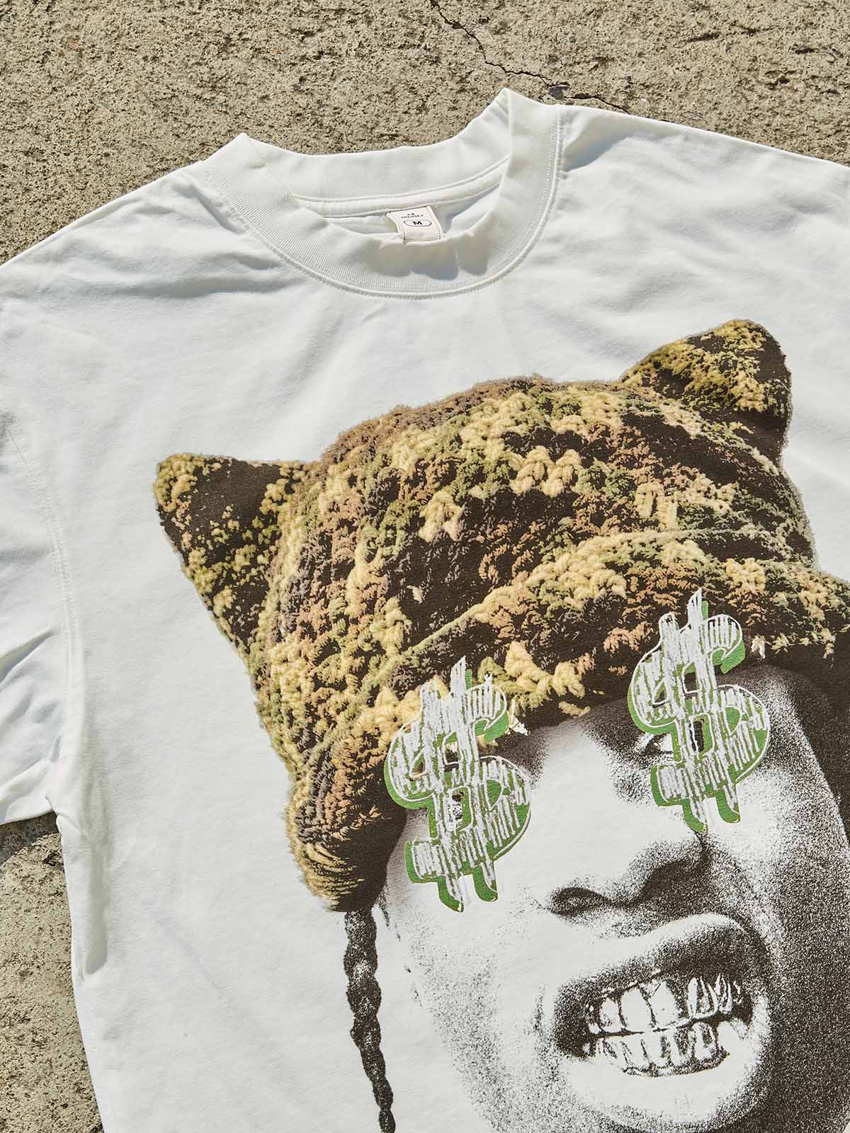 Noissey "Street Vision" Tee – Camo Cat-Ear & Money Eyes Graphic