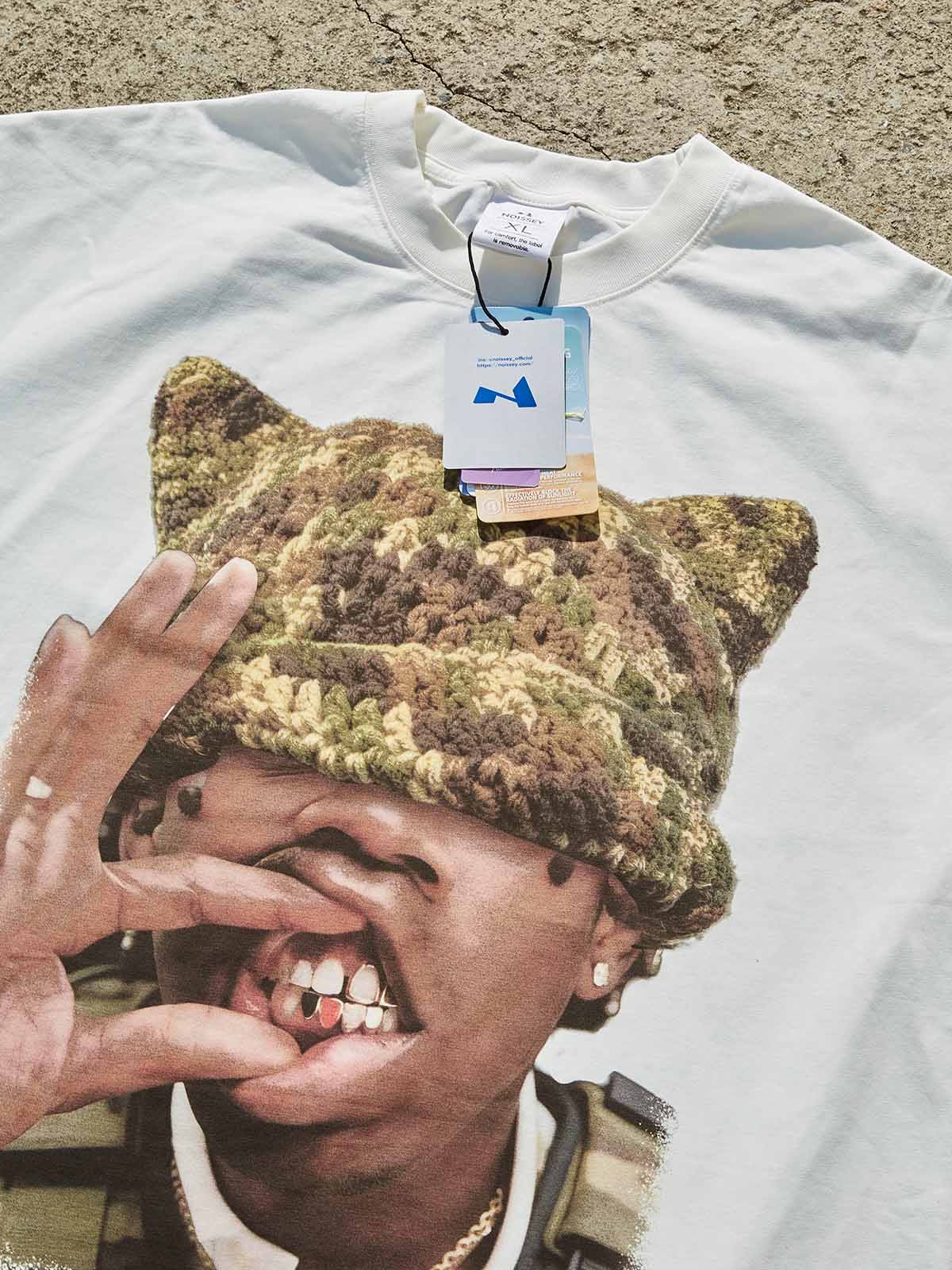 Camouflage Cat-Ear Knitted Hat Character Print Boxy Oversized T-shirt