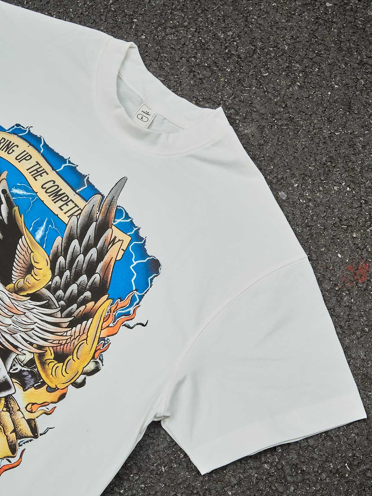 NOISSEY Old School Eagle & V-Twin Engine Vintage Graphic T-Shirt