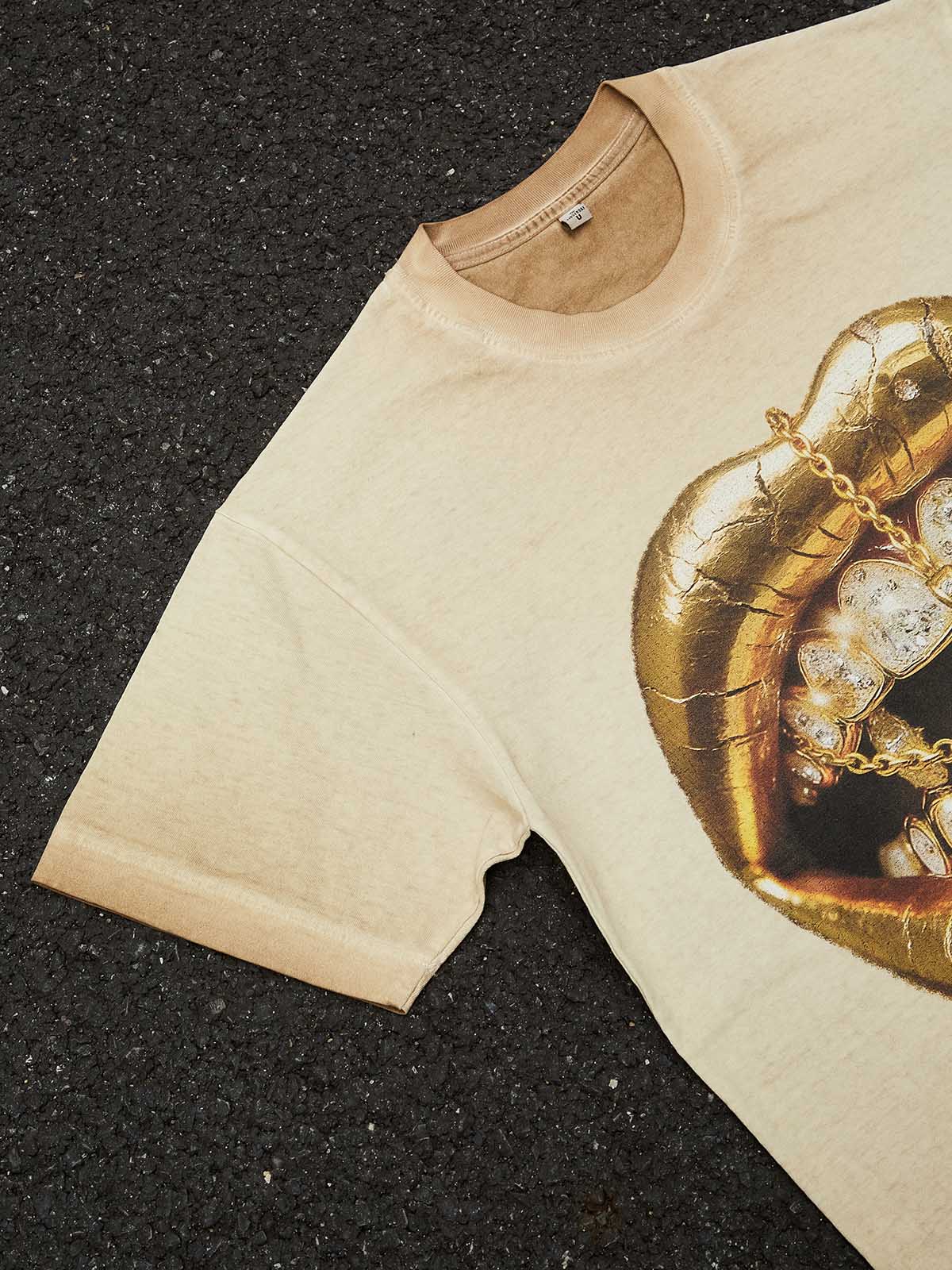 Golden Cross Grillz Oversized Graphic T-Shirt - Luxury Streetwear Art Print