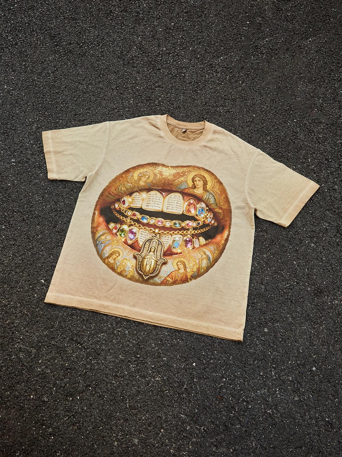 Medieval fresco grillz art print T-shirt