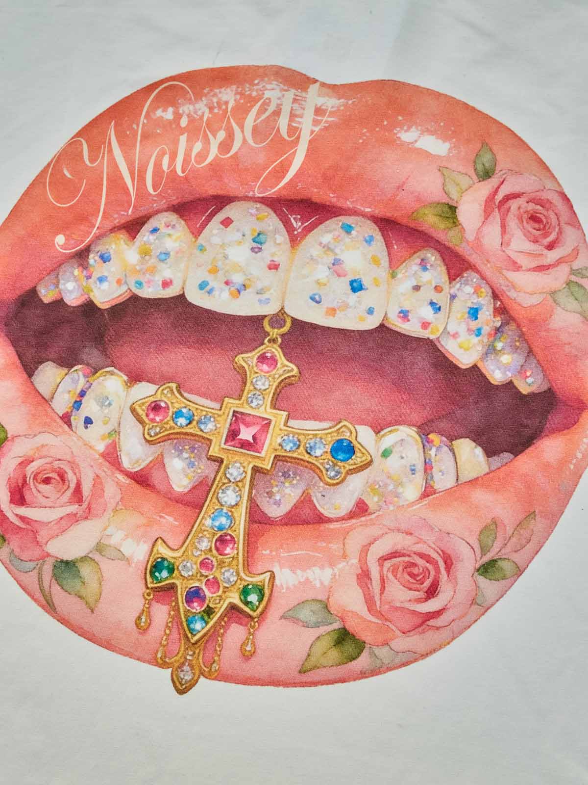 Cross Pink Rose grillz Art Print Boxy Oversized T-Shirt