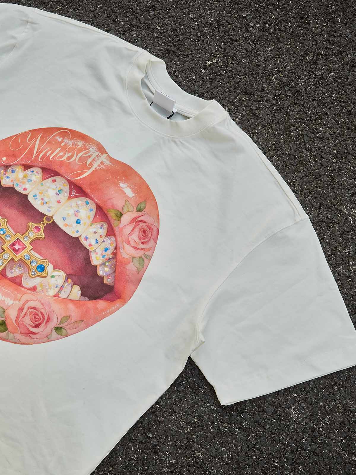 Cross Pink Rose grillz Art Print Boxy Oversized T-Shirt