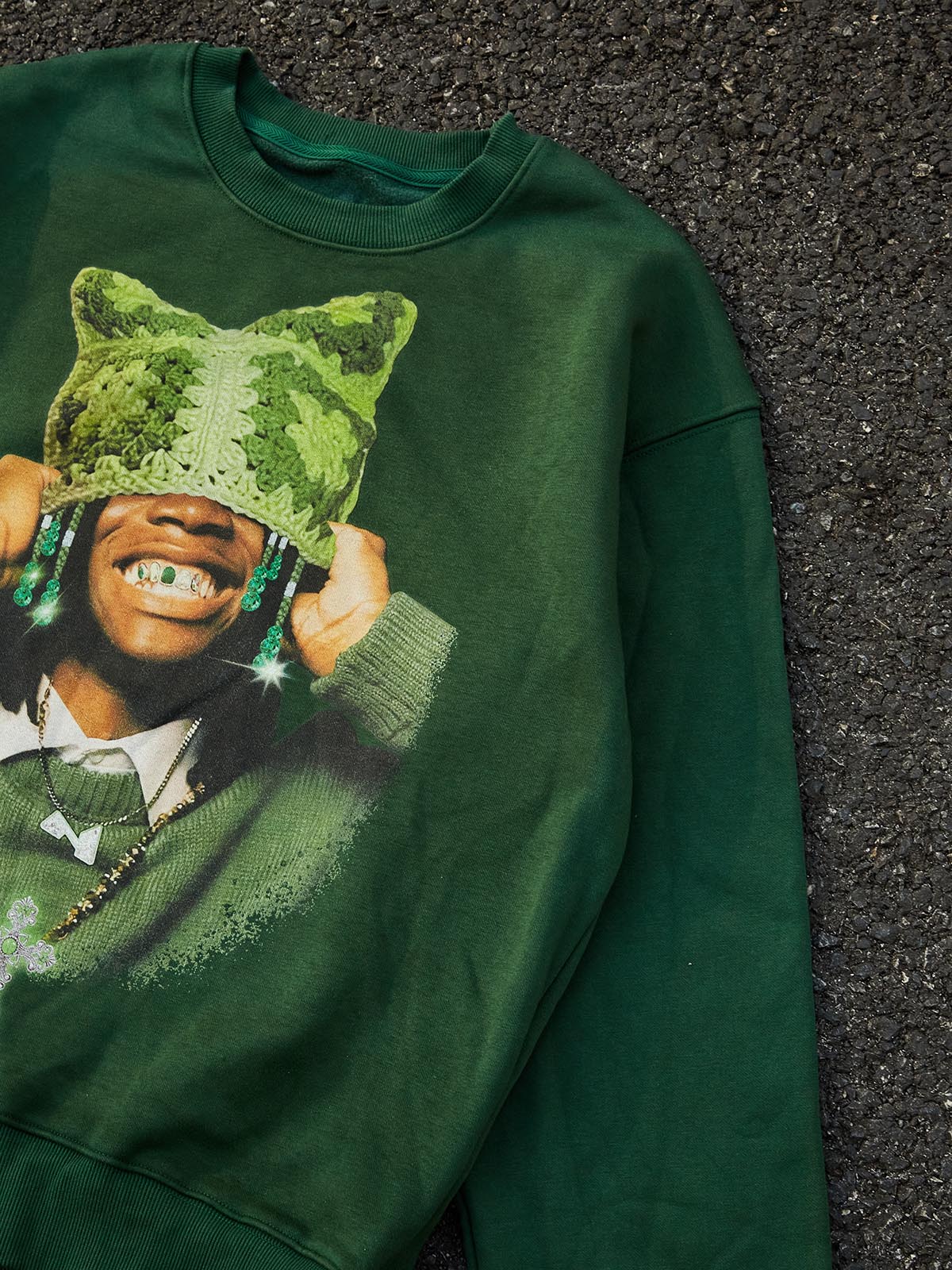 Avocado Green Cat Ear Crochet Hat Print Sweatshirt