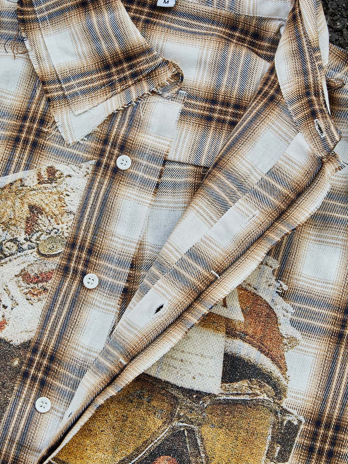 Wasteland Aesthetic Headgear Art Print Plaid Shirt Urban Post-Apocalyptic Streetwear