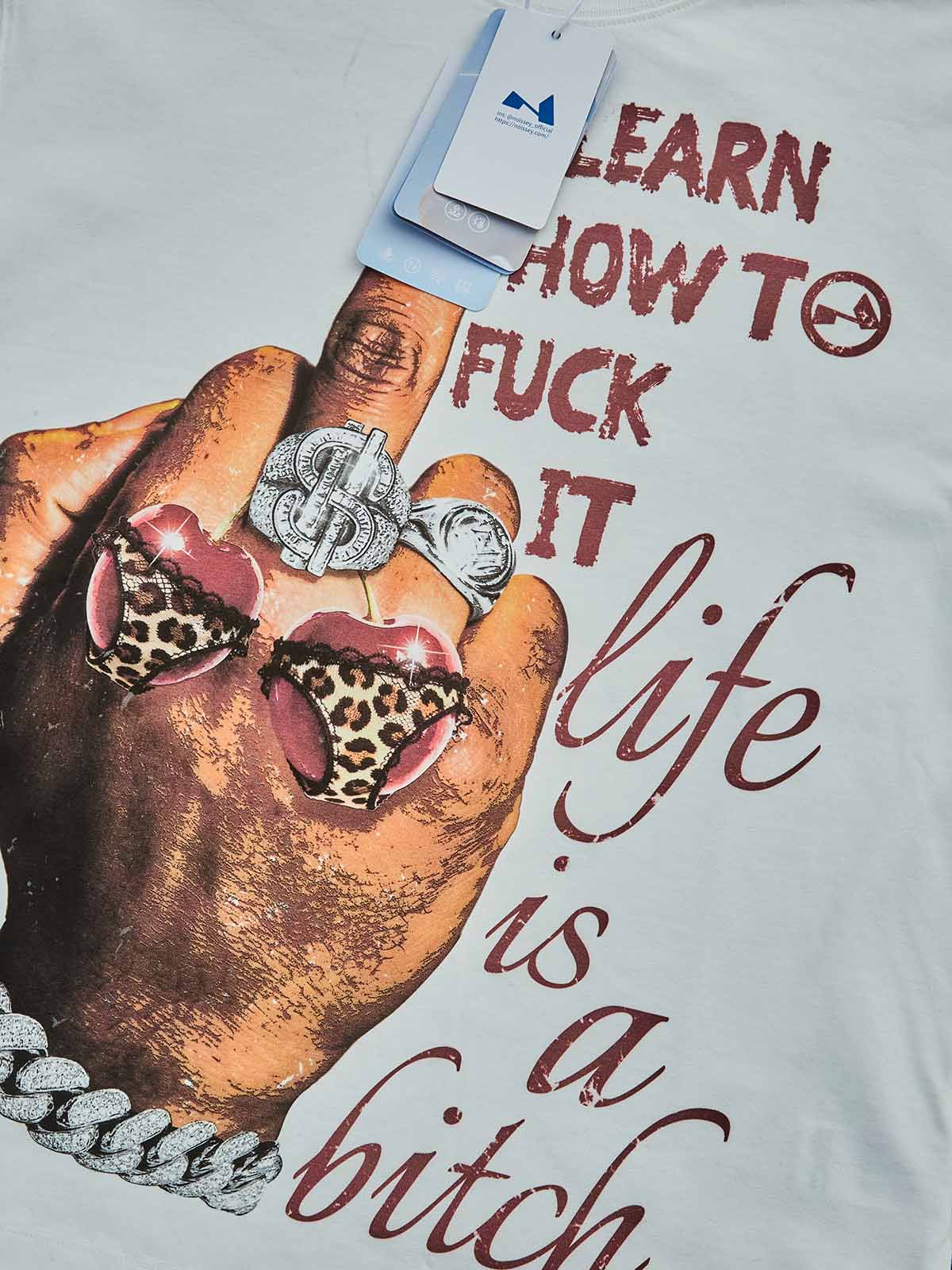 Life is a Bitch Leopard Print Cherry Middle Finger Art Print T-shirt