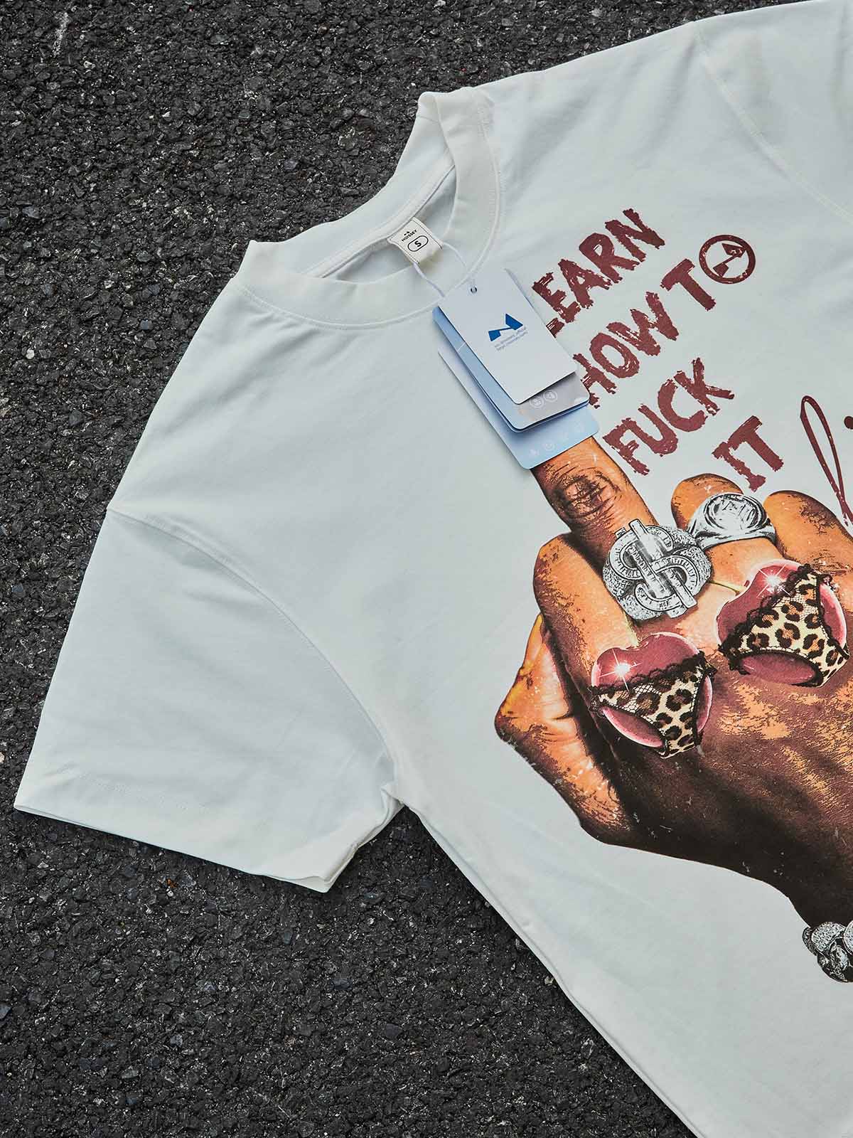 Life is a Bitch Leopard Print Cherry Middle Finger Art Print T-shirt