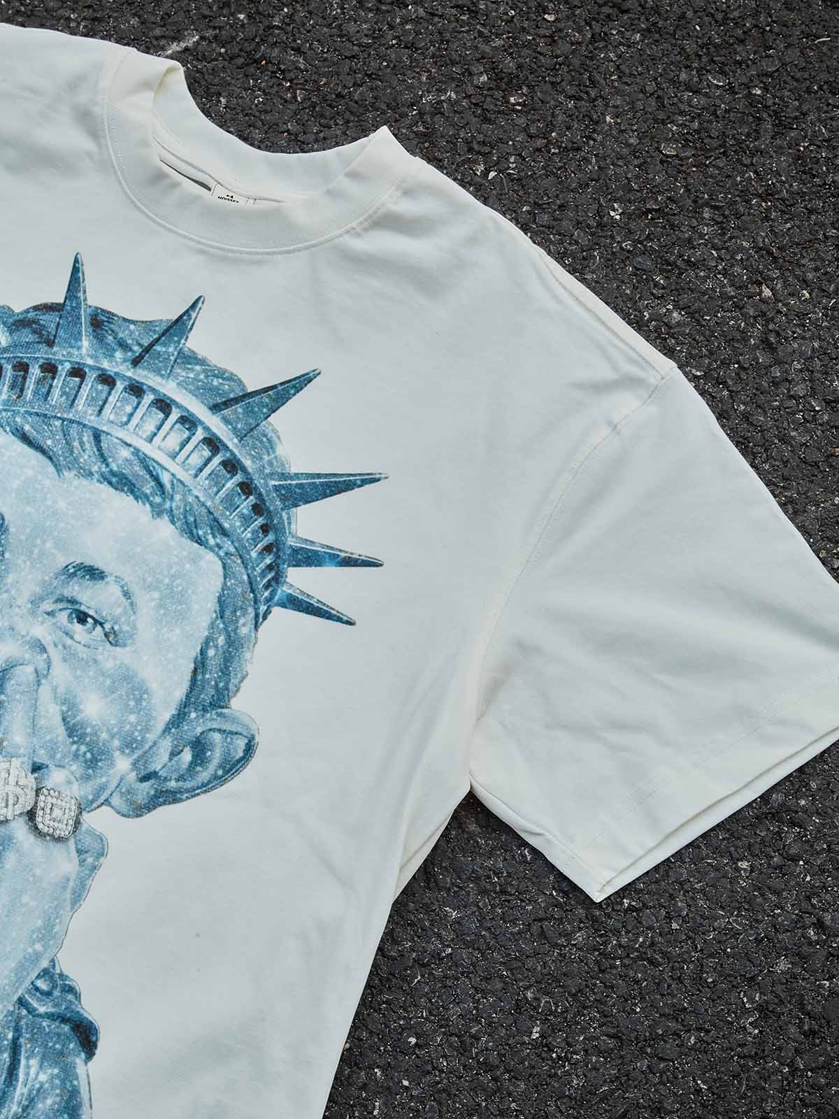 Rhinestone Statue of Liberty Bad Boy Graphic Boxy Oversized Streetwear T-Shirt