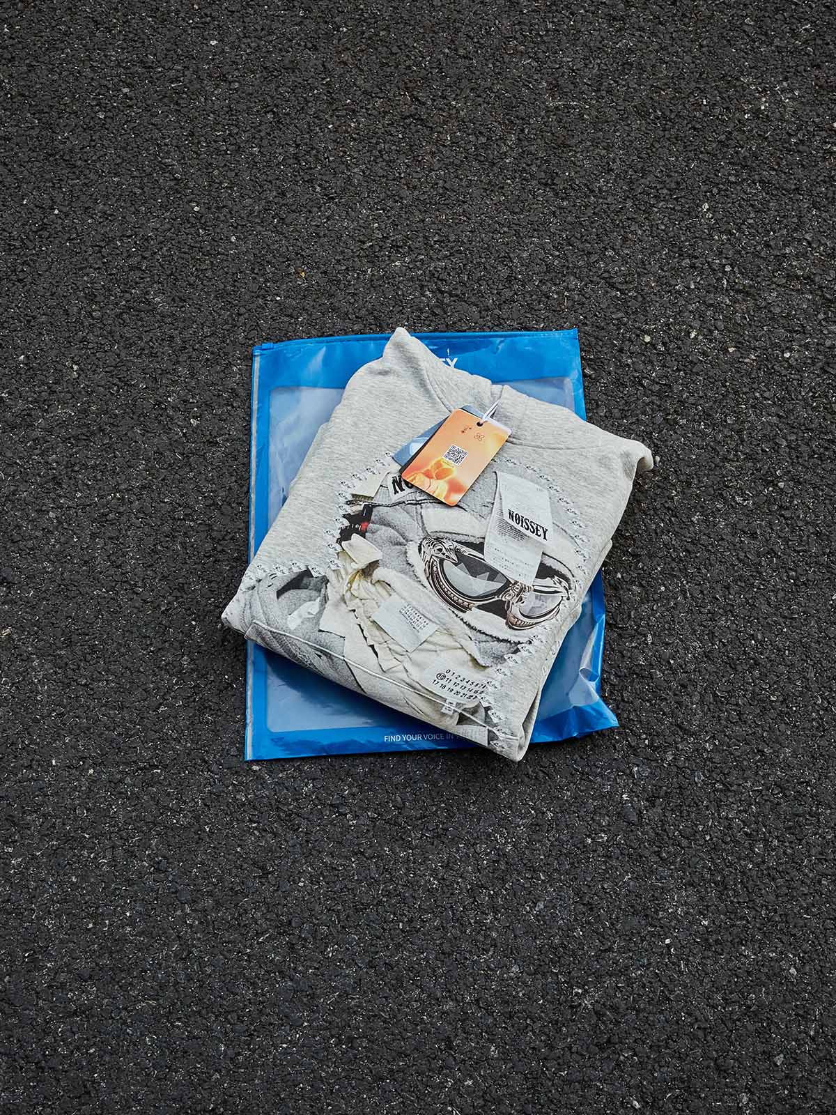 Shattered Collage Masked Art Print Oversized Grey Streetwear Hoodie