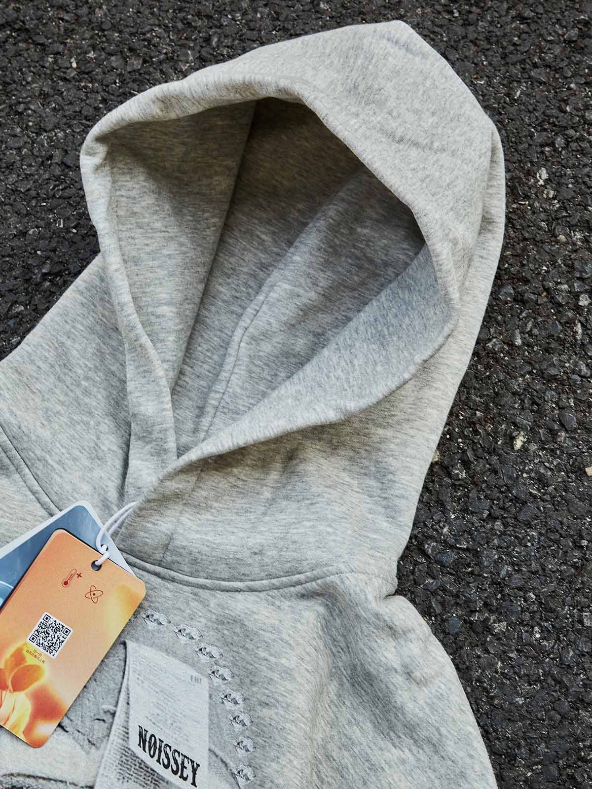 Shattered Collage Masked Art Print Oversized Grey Streetwear Hoodie