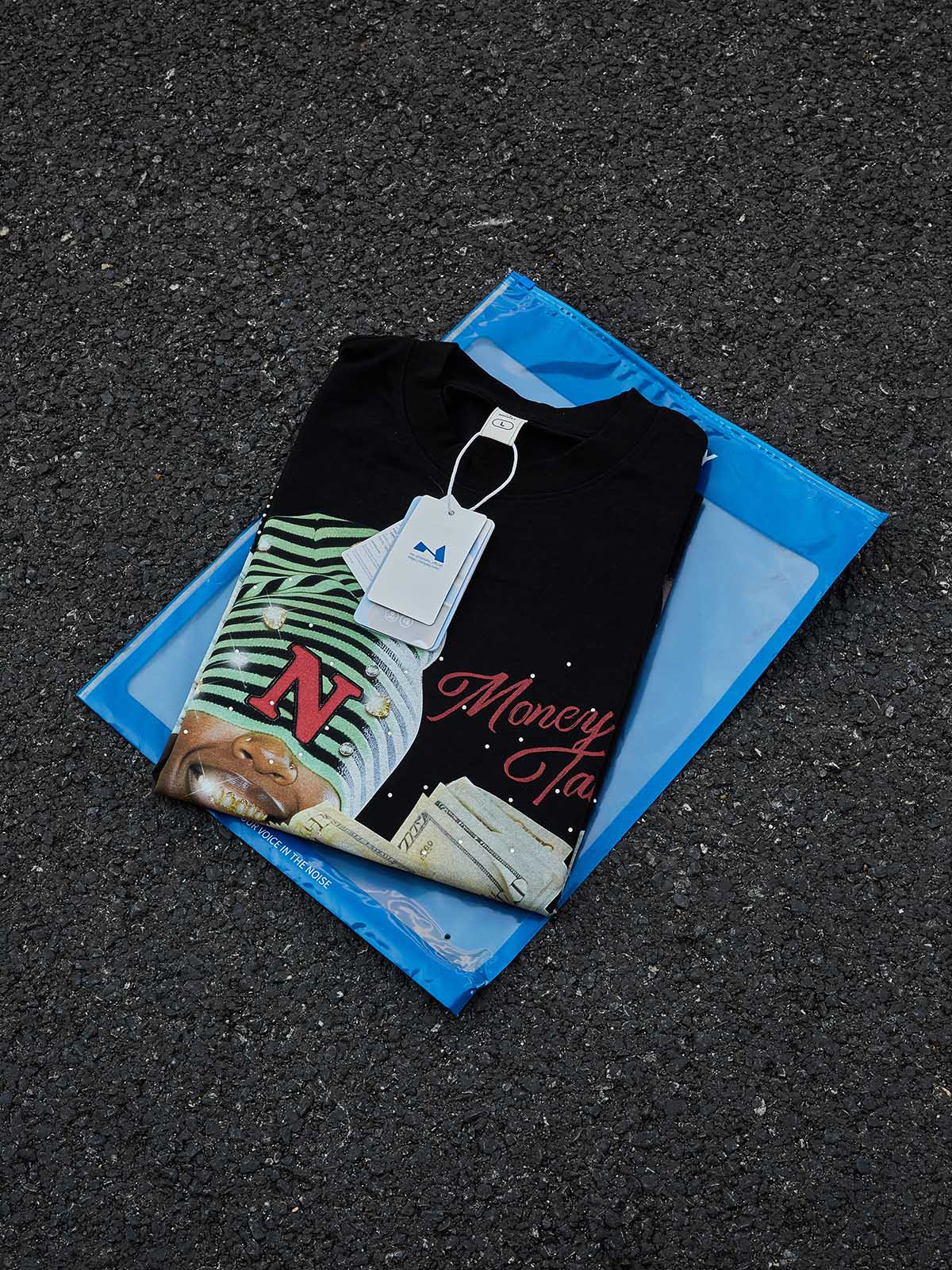 NOISSEY "Money Talks" Glitter Diamond Art T-Shirt - Black