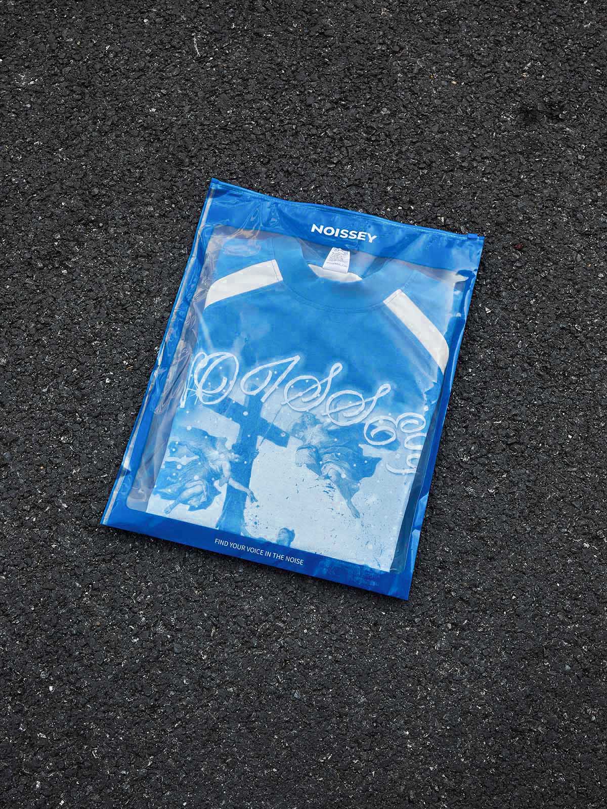 Cyanotype-style religious shimmering art printed T-shirt