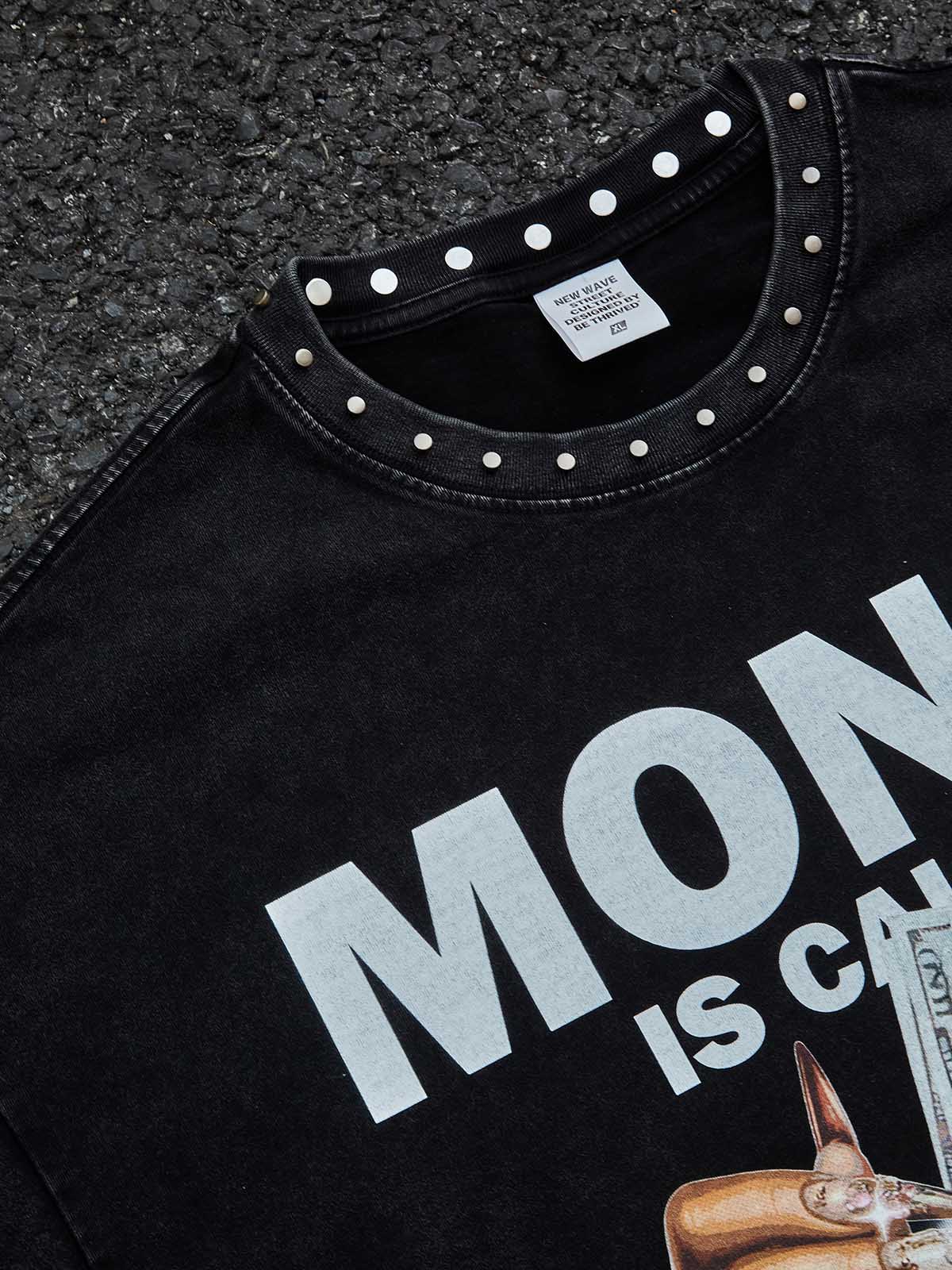 Money is Calling Stud Collar Print Art T-shirt