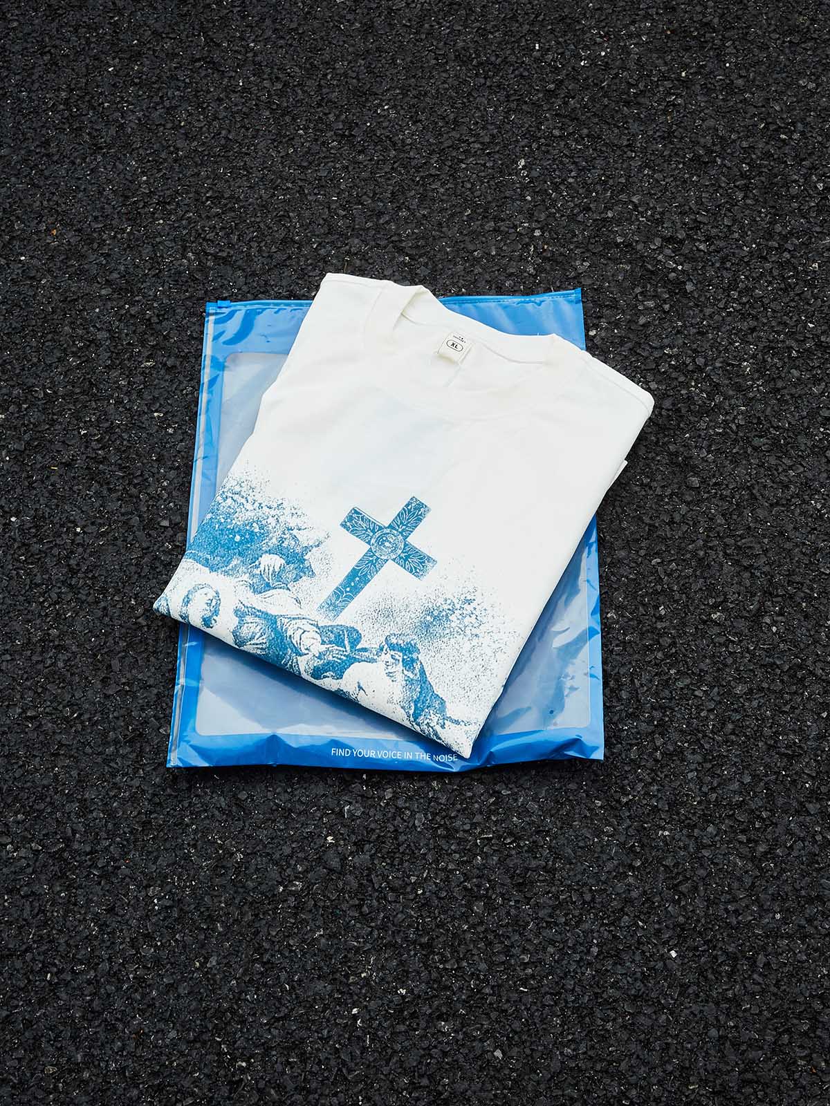 TRUST GOD’S PLAN" ARCHIVAL PRINT CREWNECK – VINTAGE BLUE OVERSIZED LONG SLEEVE