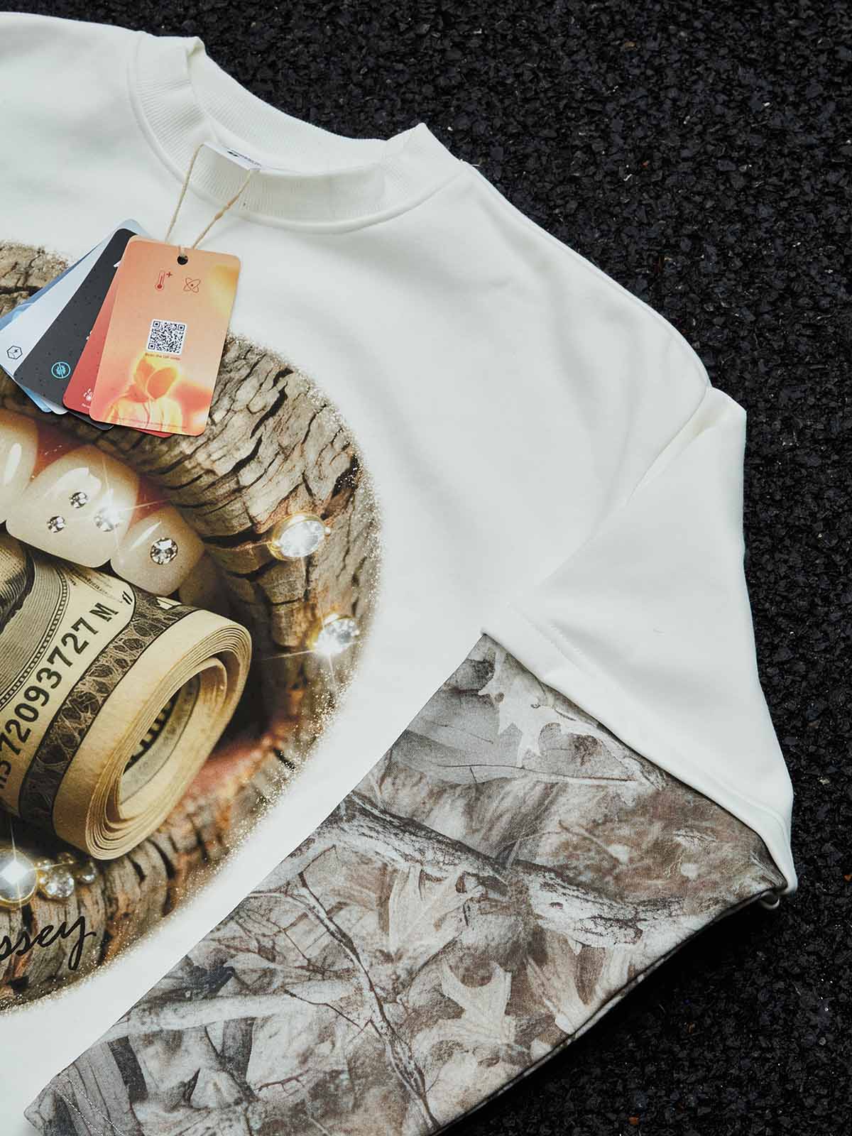 Real tree-Pattern Lip Jewel Biting Money Camouflage Print Long-Sleeve