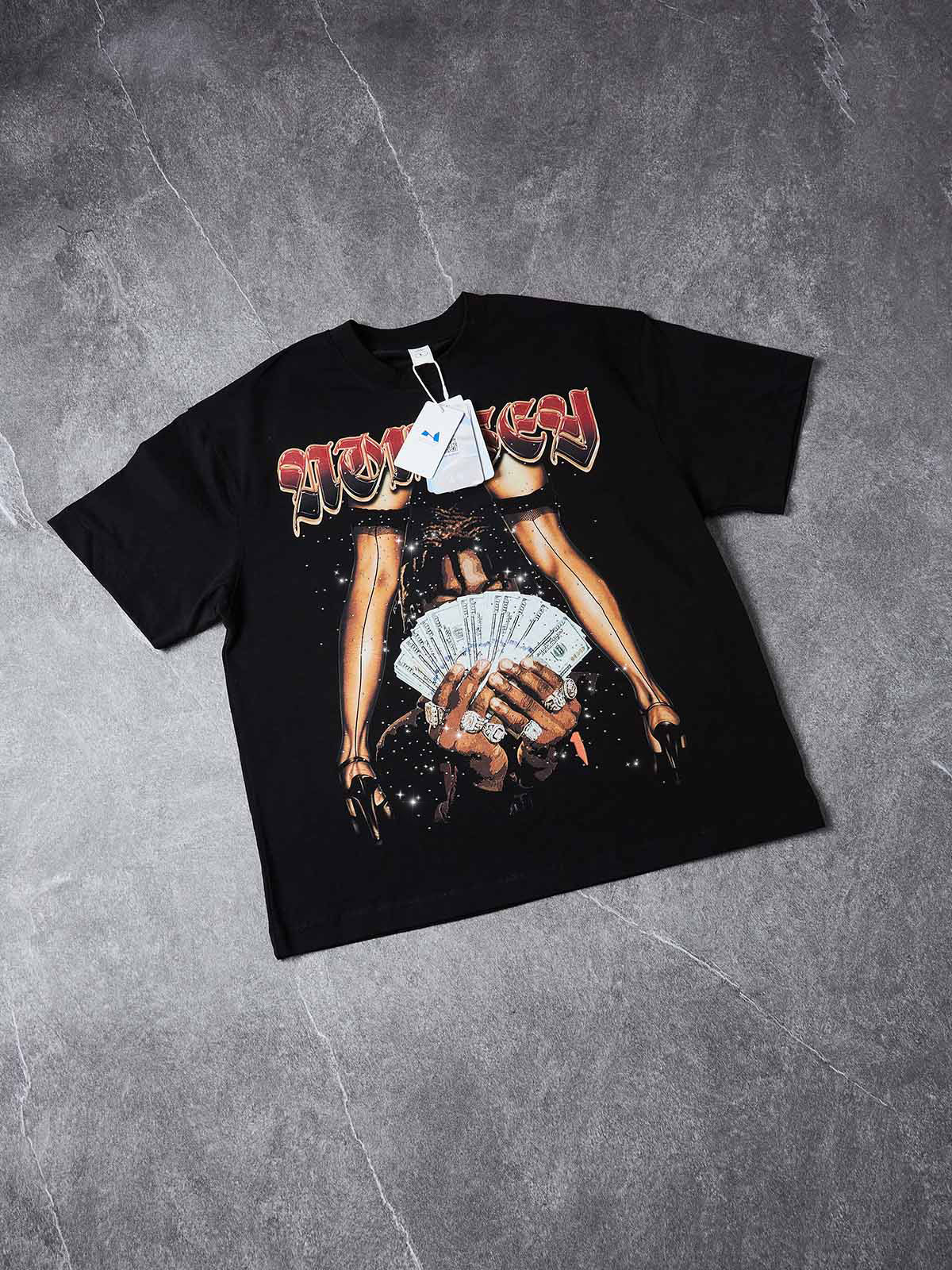 DIY Glitter Diamond "Have fun!" Graffiti Art Print Hip-Hop Streetwear T - Shirt