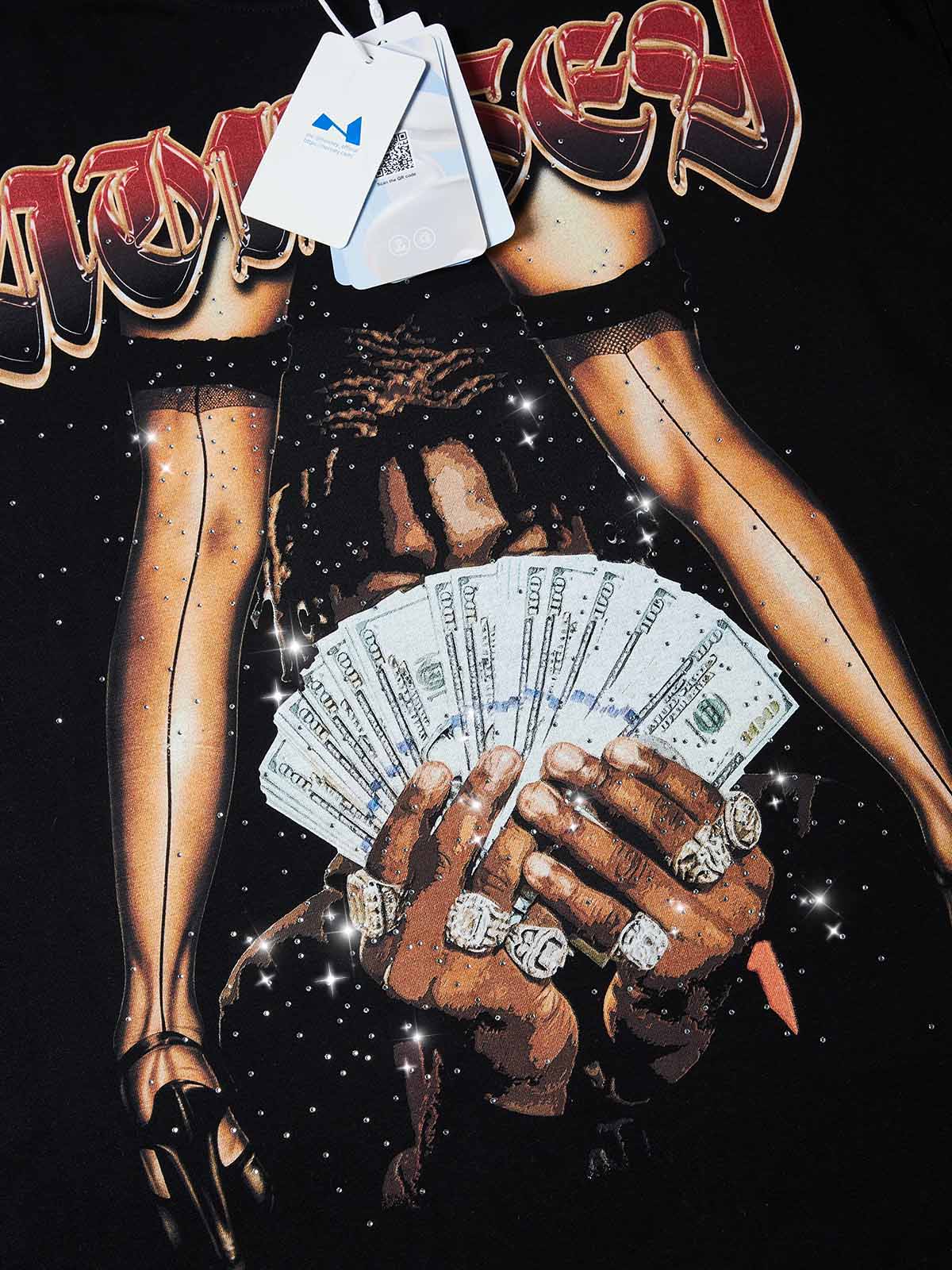 DIY Glitter Diamond "Have fun!" Graffiti Art Print Hip-Hop Streetwear T - Shirt