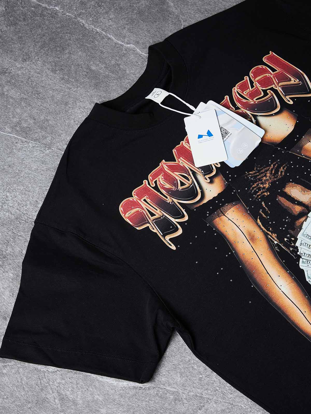 DIY Glitter Diamond "Have fun!" Graffiti Art Print Hip-Hop Streetwear T - Shirt