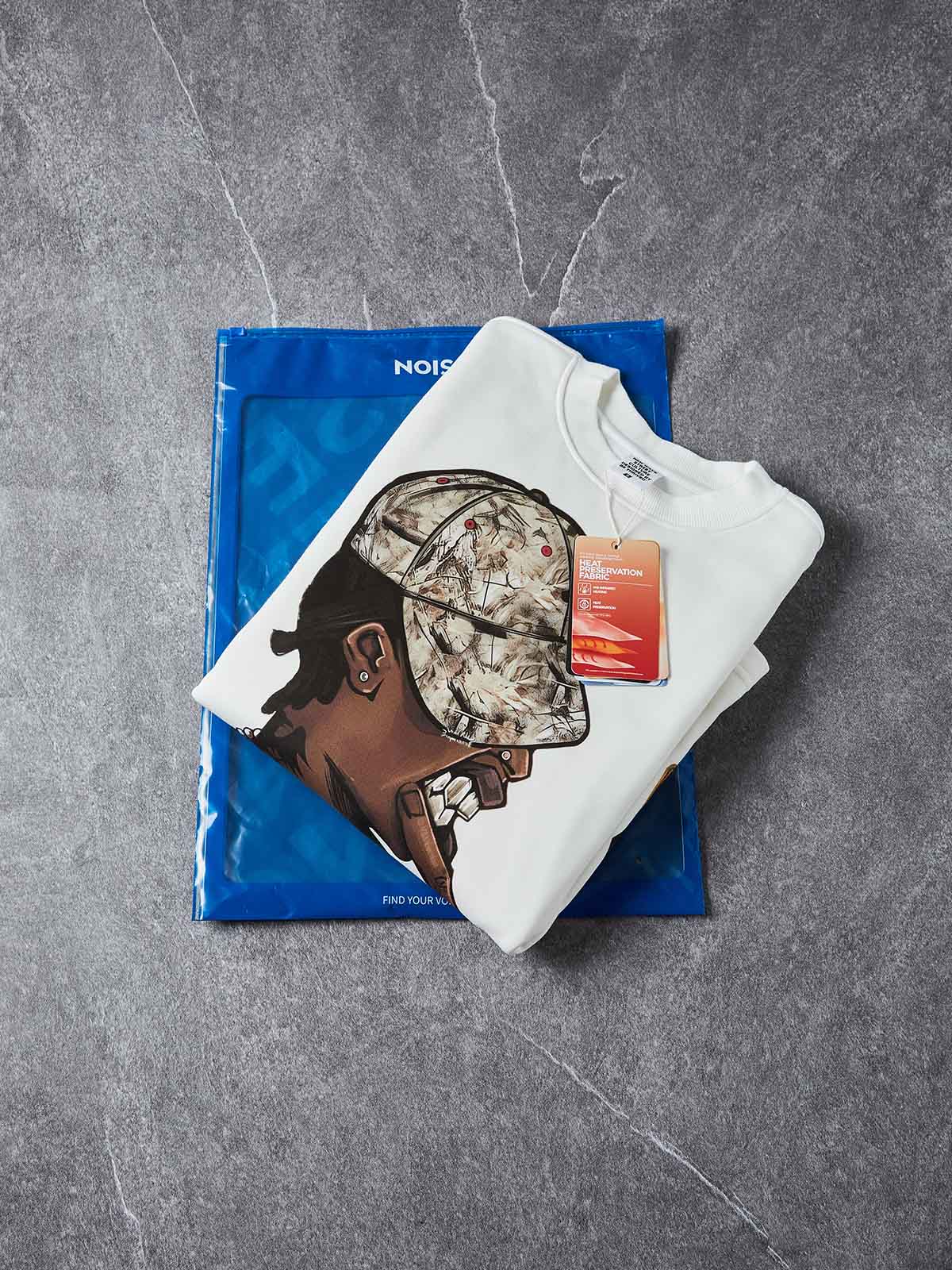 "URBAN CAMO" PORTRAIT PATCHWORK CREWNECK – BONE WHITE OVERSIZED LONG SLEEVE