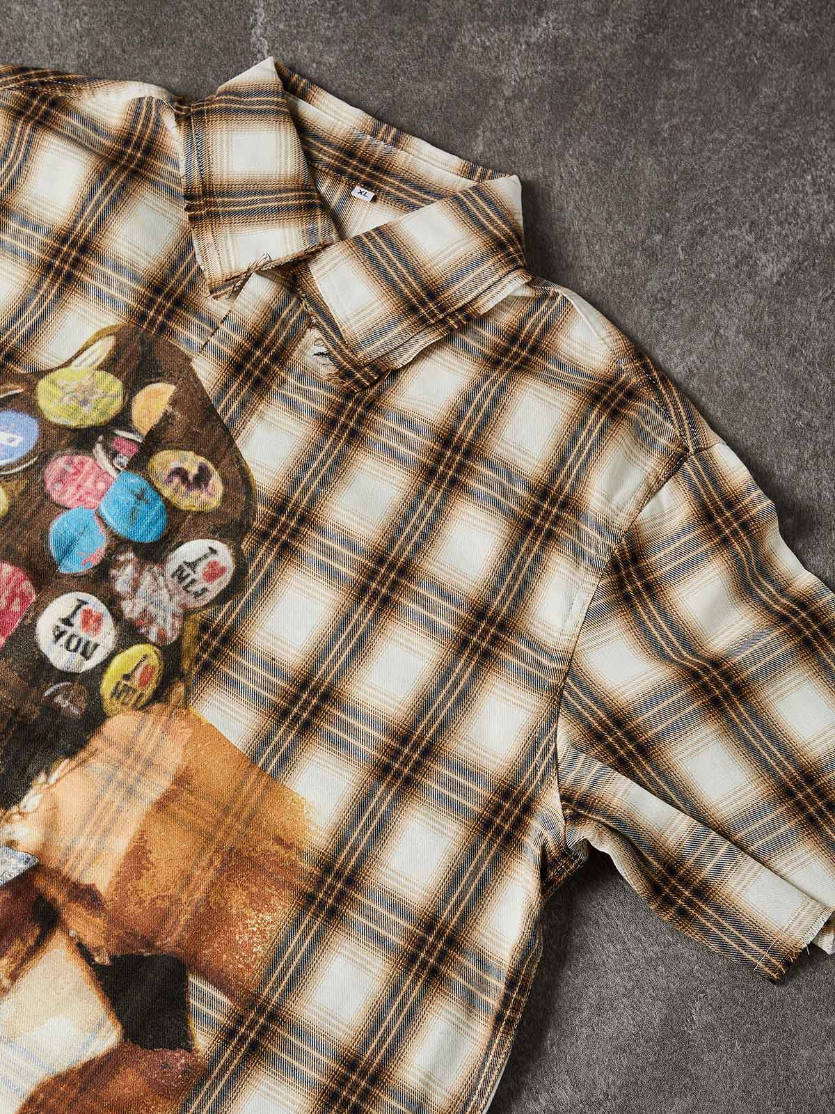 NOISSEY "BADGE GIRL" ART PRINT - PLAID FLANNEL OVERSIZED SHIRT