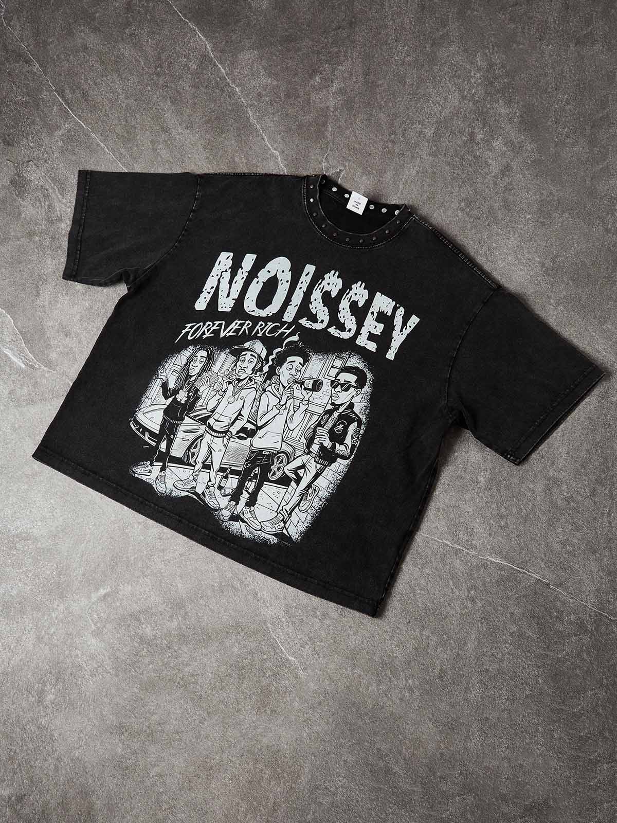 Forever Rich Stud Collar Art Graffiti T-Shirt