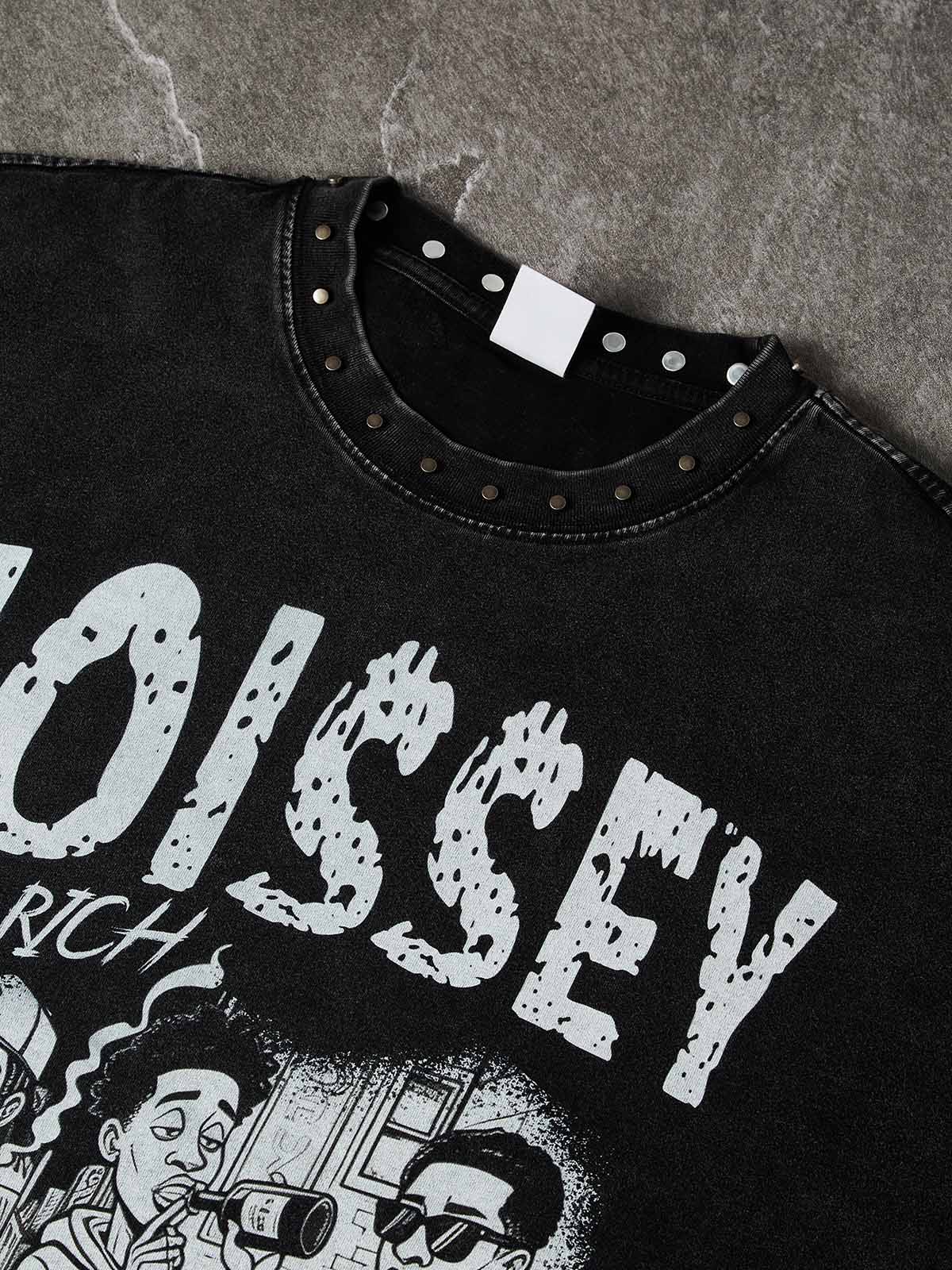 Forever Rich Stud Collar Art Graffiti T-Shirt