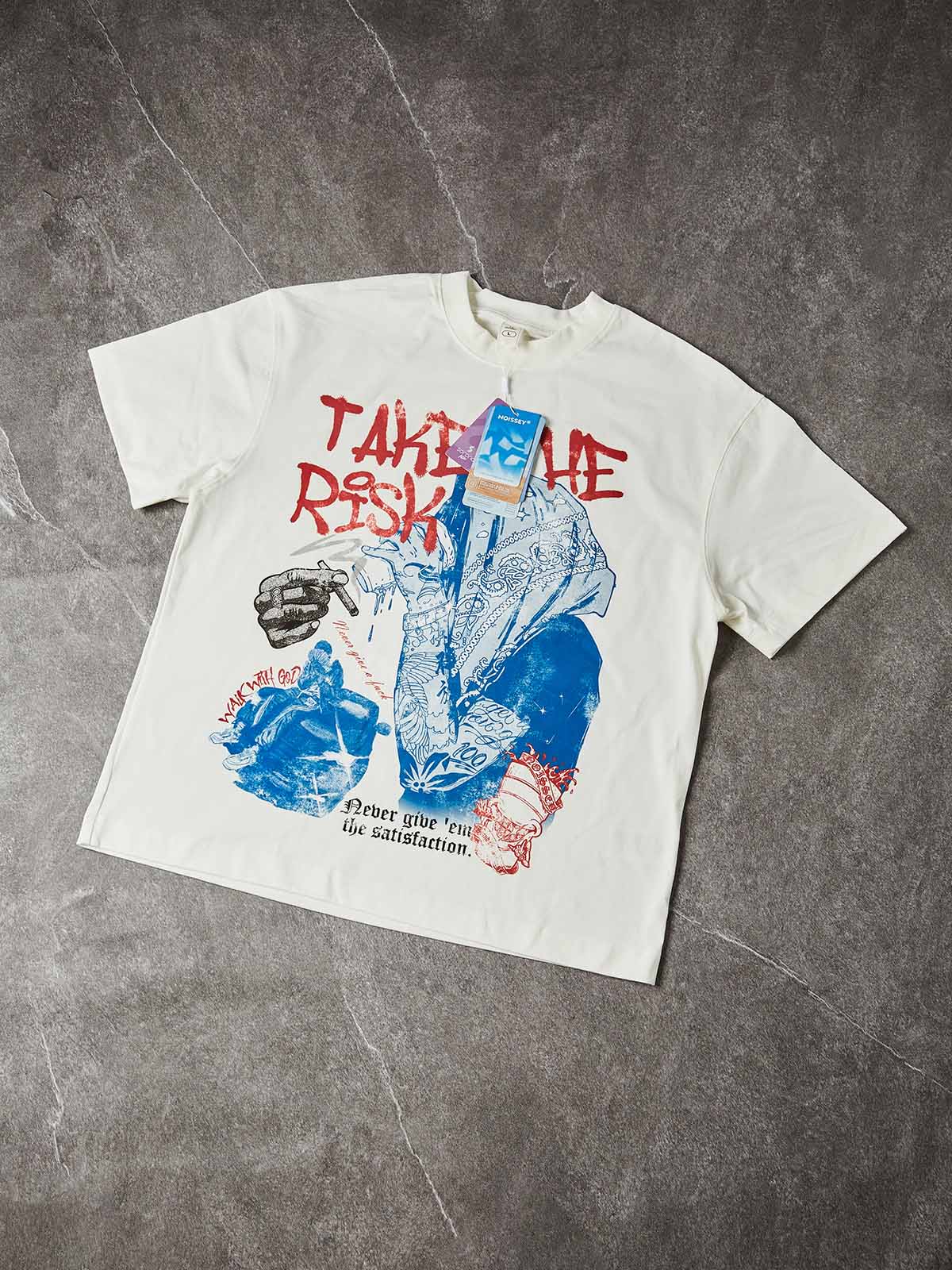 Take the Risk Headscarf Double-Color Graffiti Portrait Art T-Shirt
