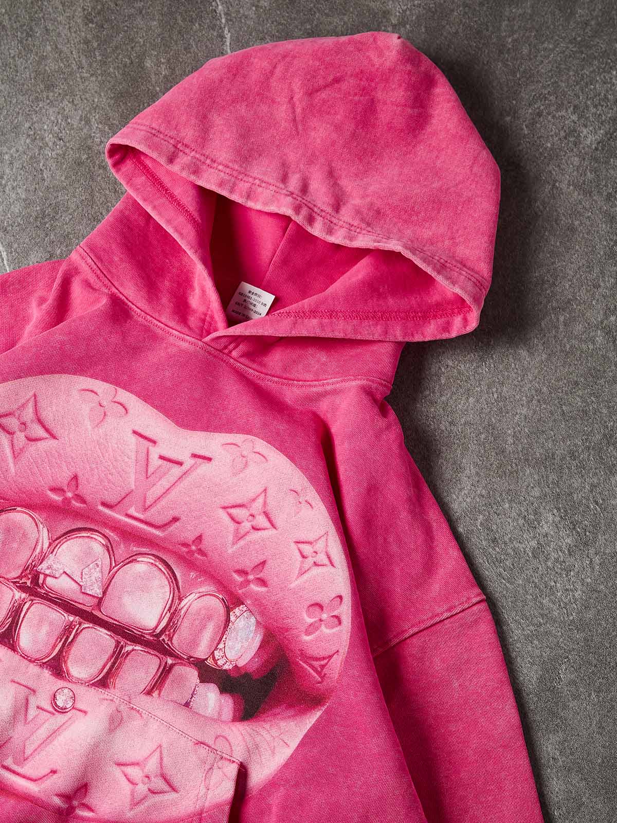 NOISSEY PINK "CAT'S EYE" ICED OUT GRILLS PREMIUM STREETWEAR HOODIE