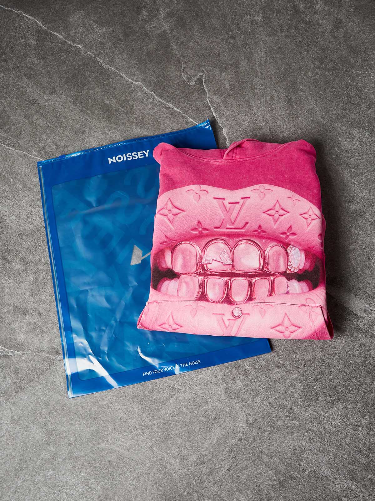 NOISSEY PINK "CAT'S EYE" ICED OUT GRILLS PREMIUM STREETWEAR HOODIE